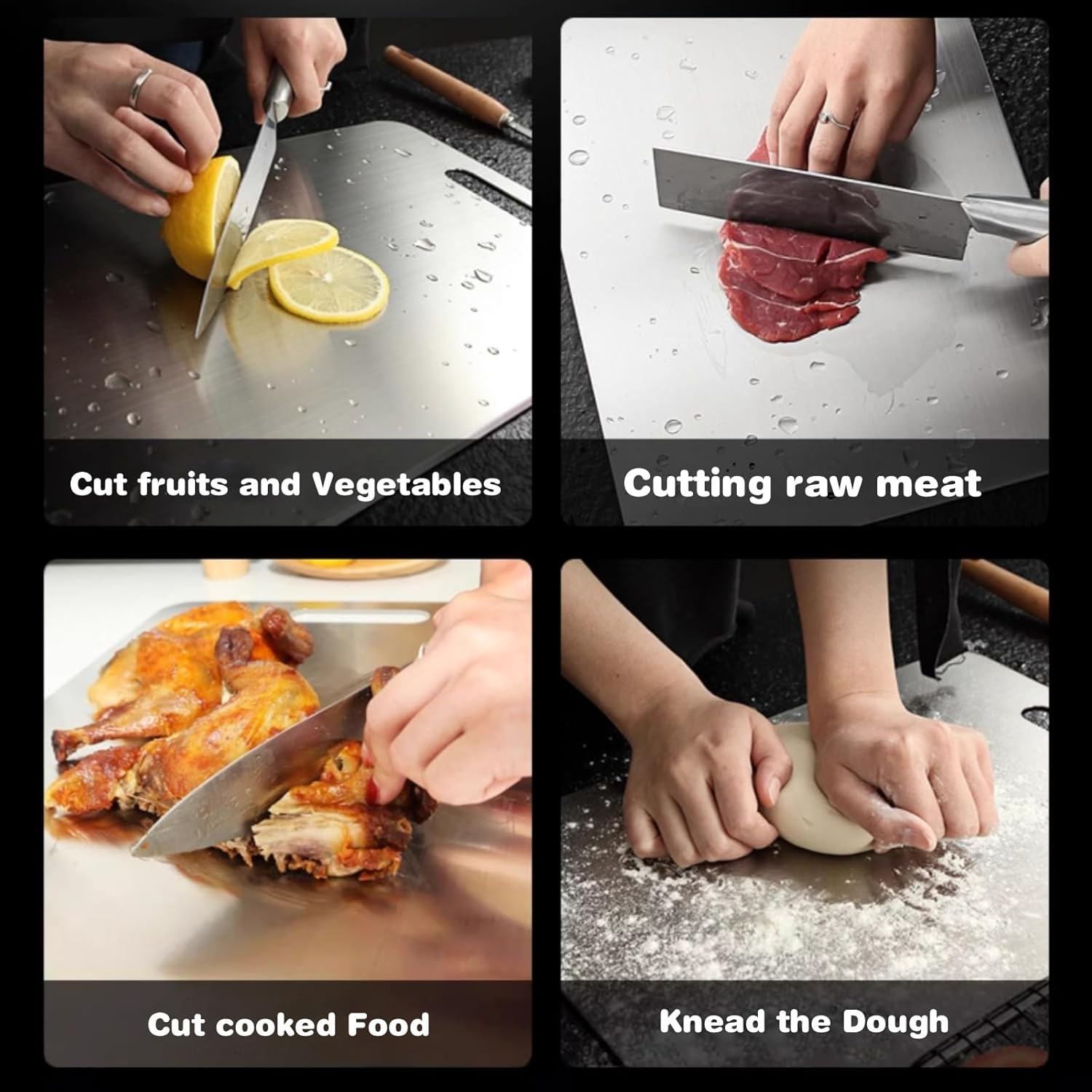 3 Pcs Titanium Cutting Board,Stainless Steel Kitchen Food Grade Meat Cutting Board with 2 Magic Cleaning Brushes,Double-Sided Cutting Edge Chopping Board for Kitchen Cooking﻿ image number 1