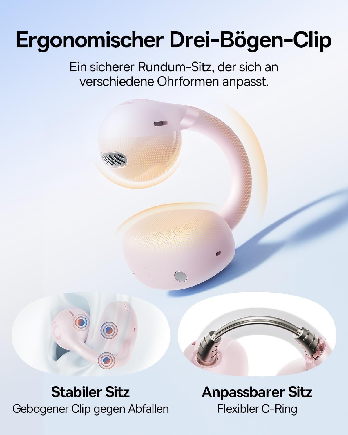 Baseus BC1 Open Ear Headphones, Ear Clip with Impressive Sound, Adaptive Bass Enhancement, Bluetooth 6.0, Noise Cancelling for Calls, IP55, 38H Battery, Lightweight Buds - Pink image number 3