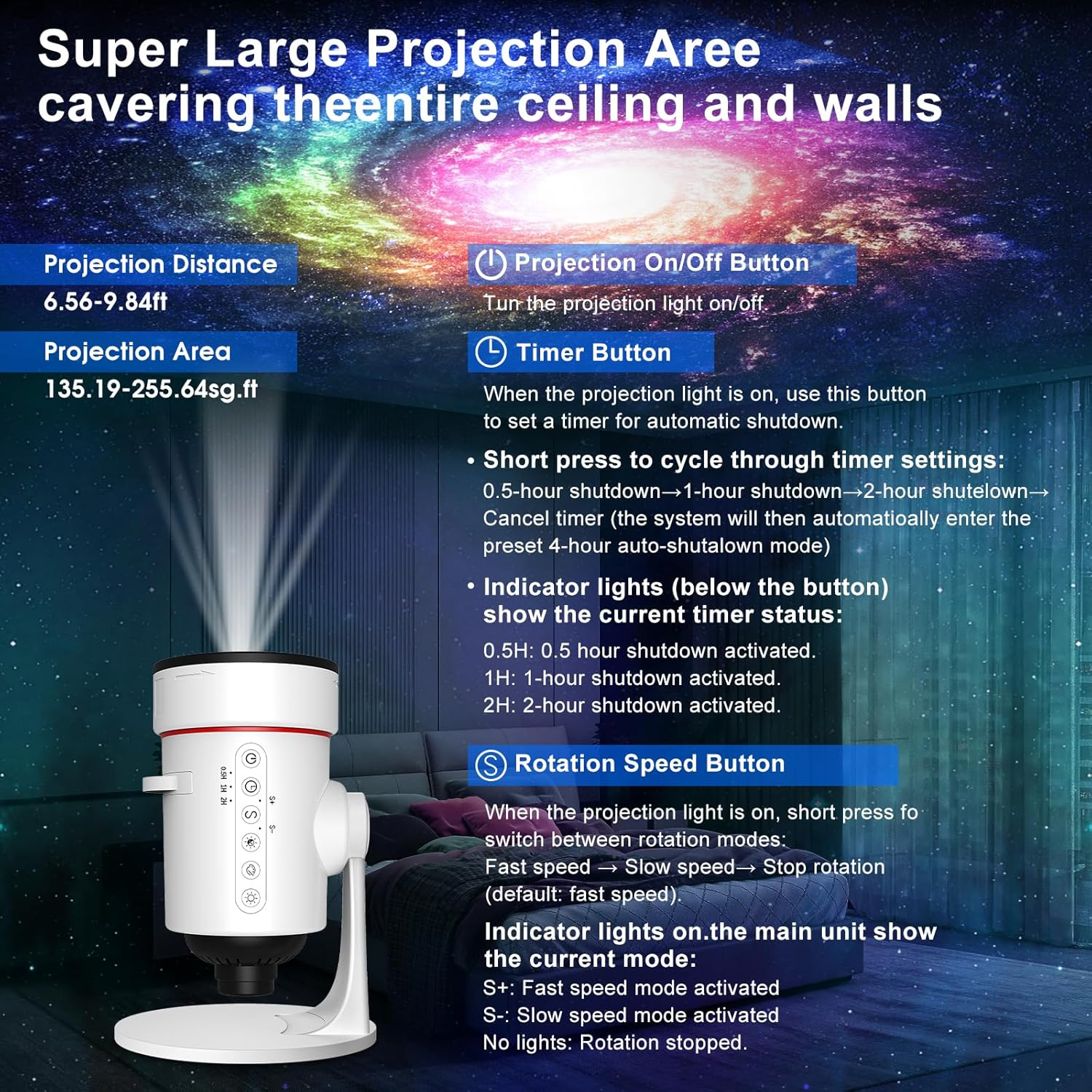 Galaxy Projector,4K HD Realistic Star Planetarium Projector with 10 Film Discs, 360&deg; Rotatable Space Solar System Ceiling Projec-Tor with Timer & 8 Color Lights for Kid Room Decor (White) image number 1