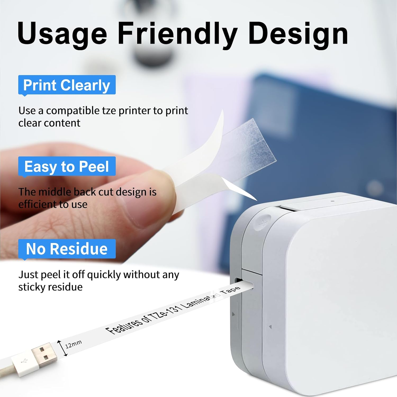 3-Pack TZ Tape 12Mm Clear Replacement for Brother Tze-131 TZ-131 P Touch Label Tape 12Mm 0.47 Laminated Black on Clear Label Maker Tape for Brother Ptouch PT-D600 PT-D200 PT-D210 PT-D400 - Blue,Black image number 6