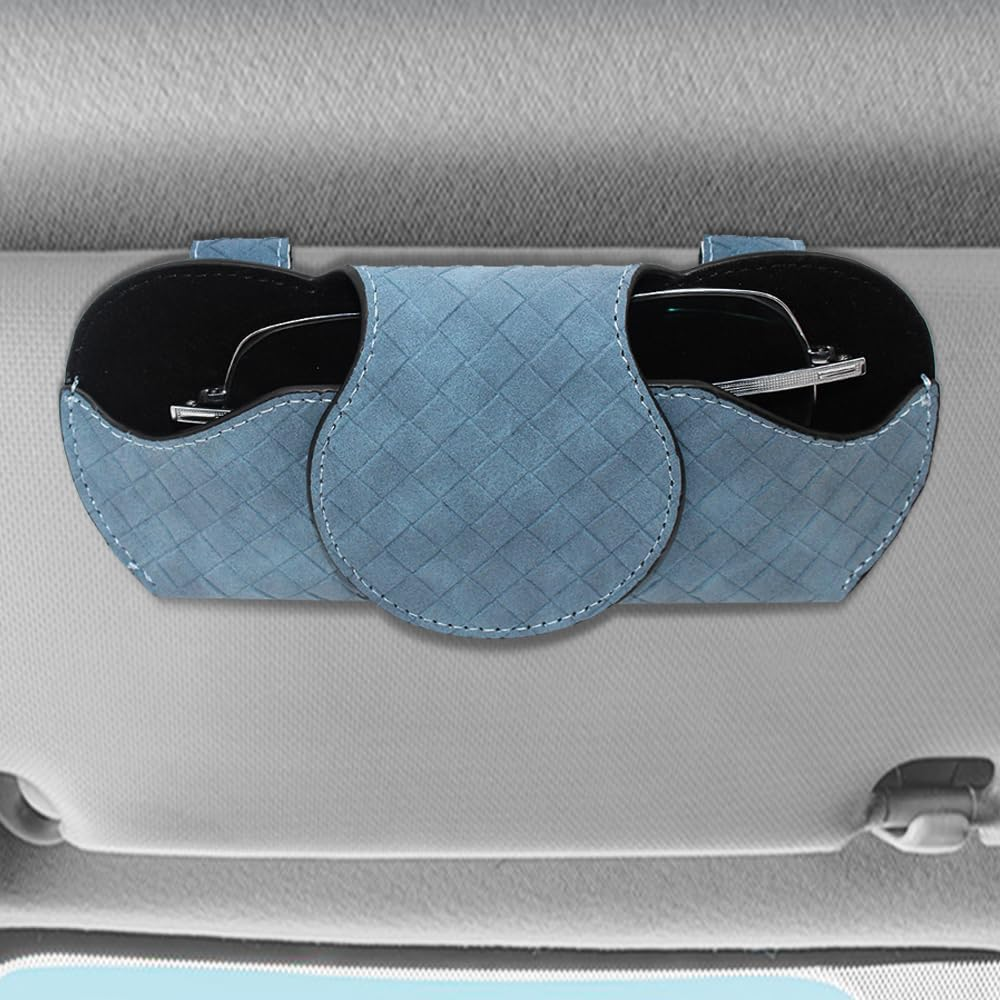2 Pcs Sunglasses Holder for Car Visor, AIFUDA Eyeglass Holder Organizer Box Leather Glasses Case with Clips for Car Visor Automotive Interior Visor Accessories image number 2