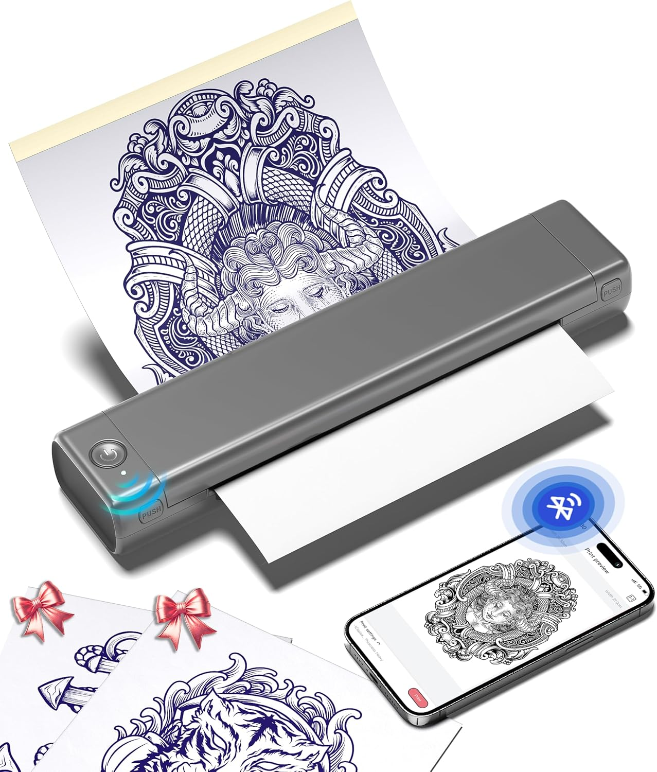 Phomemo M08F Wireless Tattoo Transfer Stencil Printer, Thermal Tattoo Machine with 10Pcs Free Transfer Paper, Tattoo Printer Set for Tattoo Artists & Beginners, Compatible with Smartphone & Pc