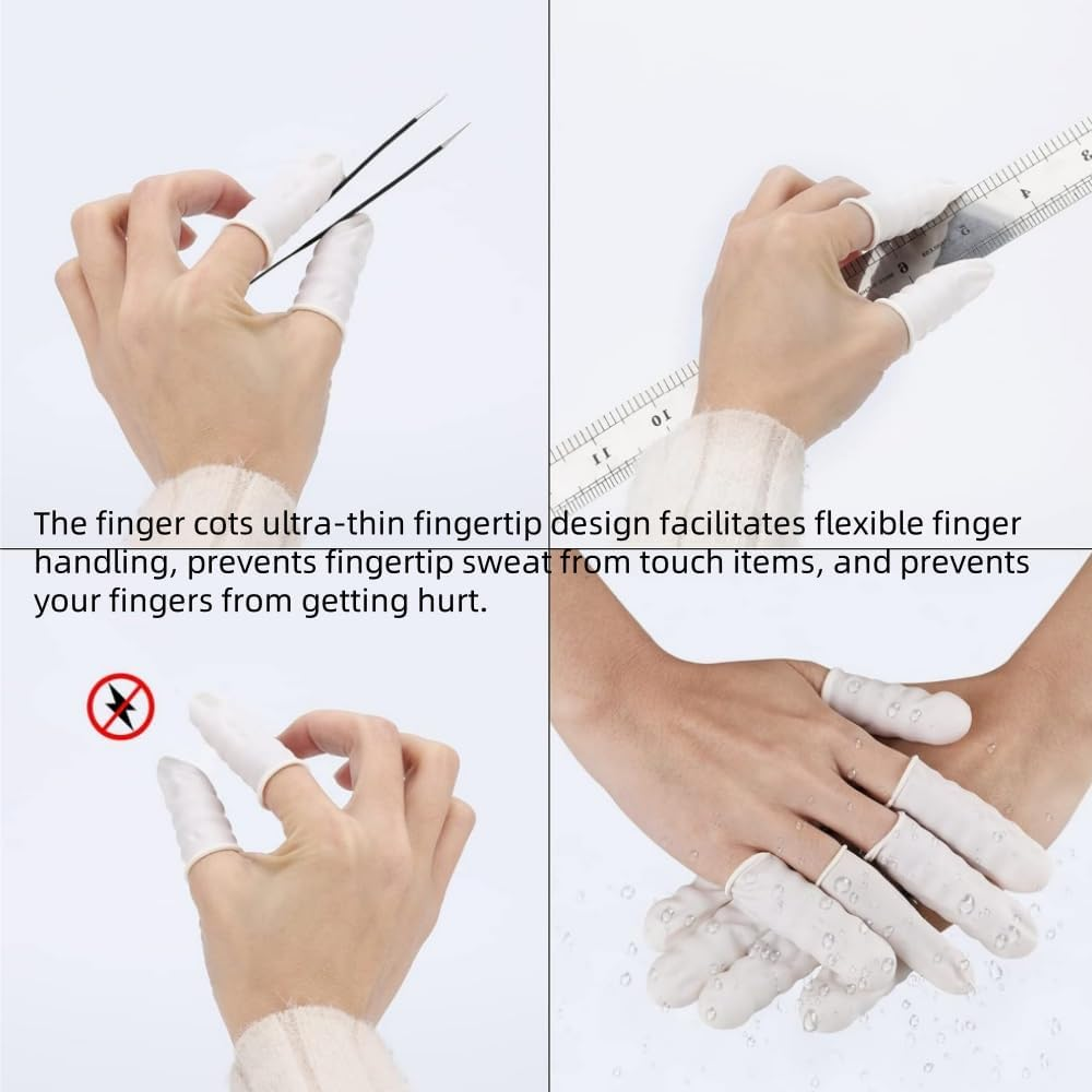300Pcs Finger Cots, Medium Finger Protectors Latex Anti-Static Finger Covers, Finger Tip Protect Keeping Dressing Dry and Clean Disposable Finger Gloves,For Electronic Repair, Handmade Apply image number 2