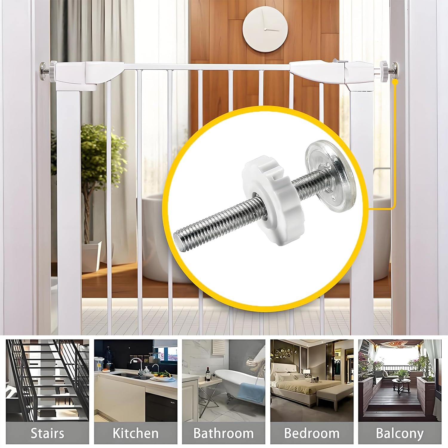 ZHIGOU 4 Pack Baby Gate Replacement Parts Threaded Spindle Rod 8Mm (M8), Pressure Mount Stair Accessories, Baby and Pet Safety Gate Replacement Kit, Improve Home/Store Security (White) image number 4