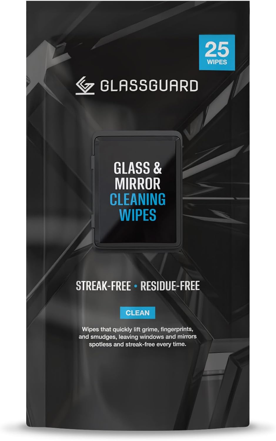 GLASSGUARD Glass & Mirror Cleaning Wipes &ndash; Pre-Moistened Streak-Free Wipes for Windows, Mirrors, Glass & Surfaces, Lint-Free & Quick Dry, Pack of 25