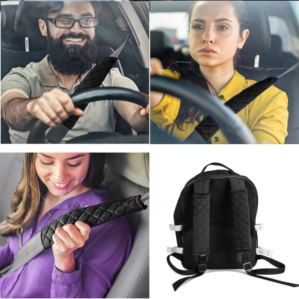 Soft Car Seat Belt Pad Cover, 2 PCS Seatbelt Shoulder Pad for a More Comfortable Driving Compatible with All Cars and Backpack,Carseat Straps Covers (Black) image number 2