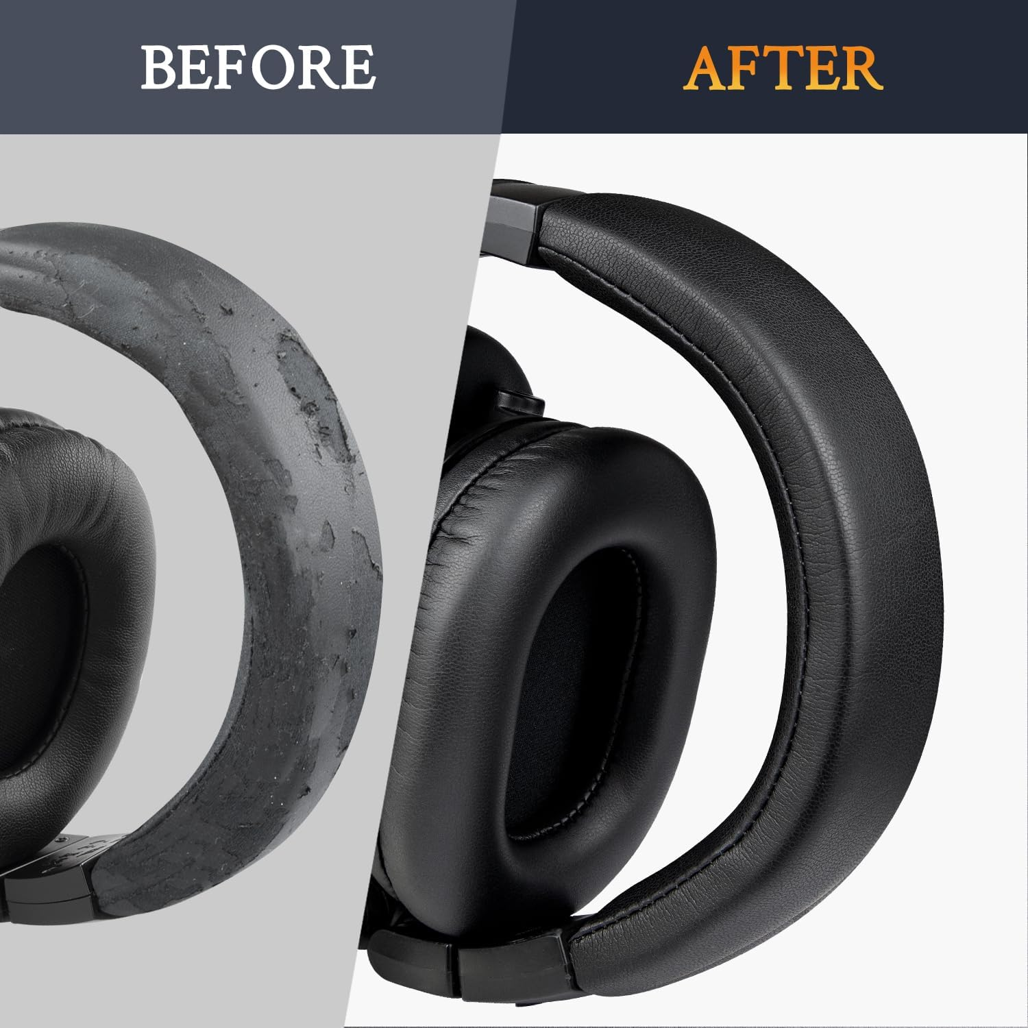 SOULWIT Protein Leather Headband Cover for Audio Technica ATH M50, M50X, M50XWH, M50XBT, M50XBT2, M50S/LE Headphones, Replacement Headstrap Pad Repair Part (Black) image number 6