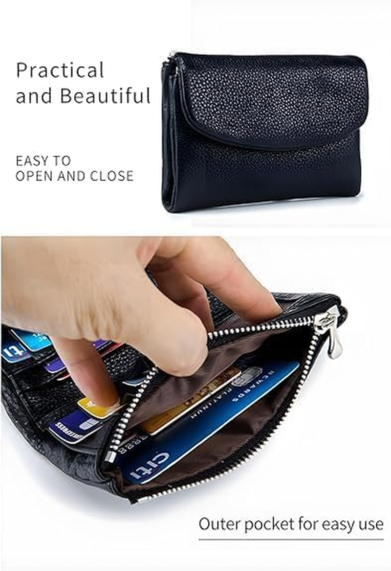 Unisex Leather Wallet, 5.3In Short Genuine Leather Coin Card Holder, Unisex Clutch Bags with Credit Card Holder and Cash Slots (Light Blue) image number 2