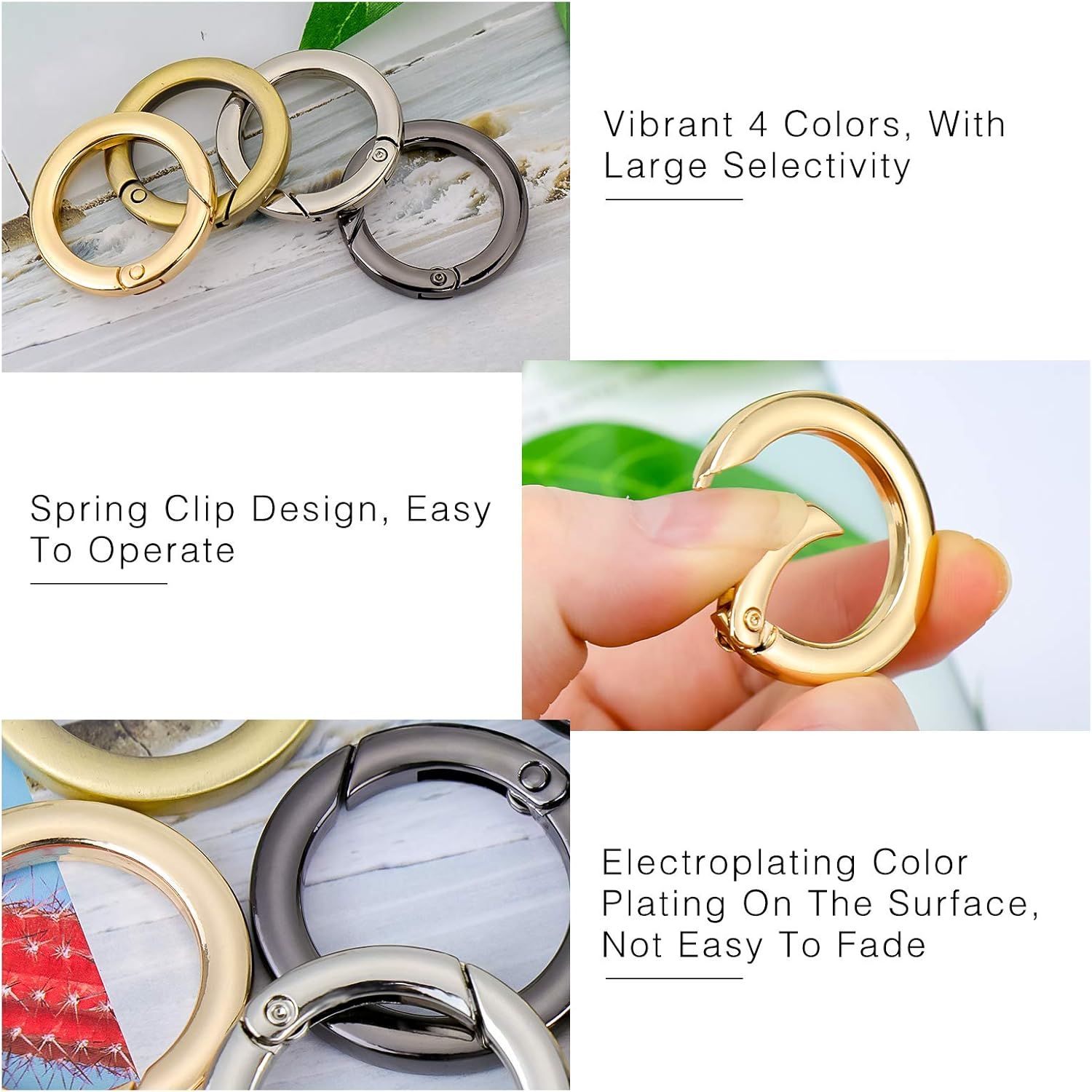 Hysagtek Spring O Rings, 16 Pcs round Spring Snap Clip Hook 35Mm round Carabiner Clips Trigger Heavy Duty Keyring Buckle for Bags Purses Key Chains Crafts, 4 Colors image number 1