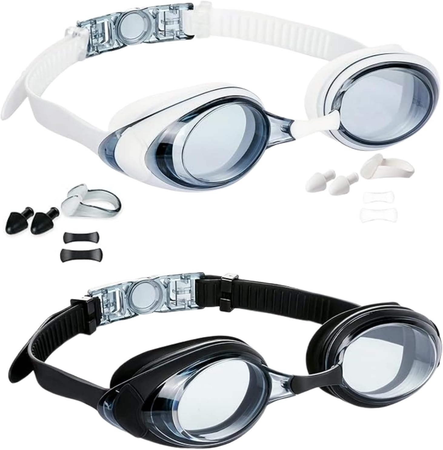 Swimming Goggles, Anti-Fog UV Protection, 2-Pack, Black and White, Silicone Cushion