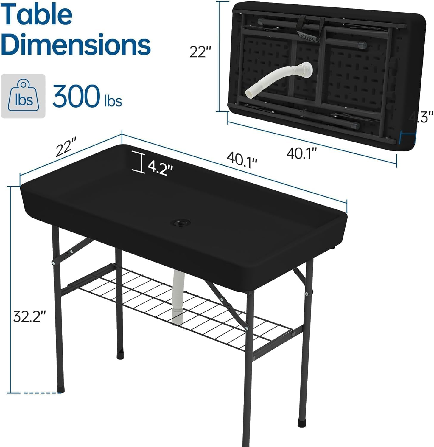 Outdoor Ice Cooler Folding Table, Portable Tailgate Camping Fishing Cleaning Table, Plastic with Matching Skirt, Ice Table for Party, BBQ, Camp, Picnic, Wedding (Black) image number 5