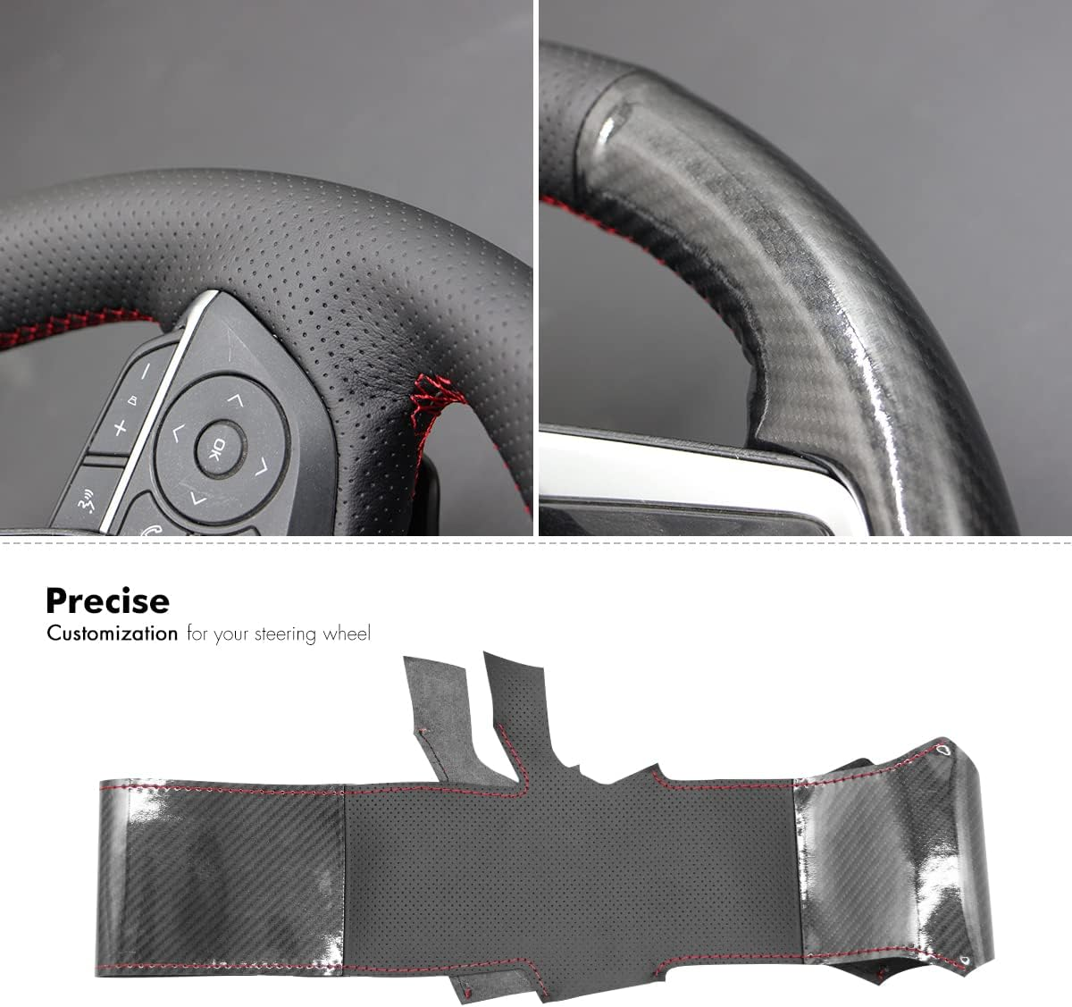 MEWANT Steering Wheel Cover for Toyota Camry/Corolla / RAV4 / Avalon Carbon Fiber&Genuine Leather Steering Wheel Wrap image number 2