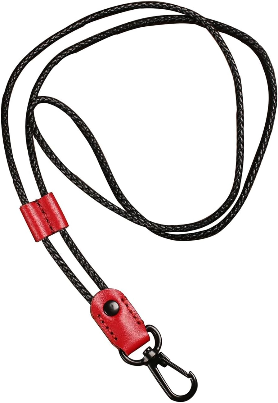 Badge Holder Vertical Handmade Leather ID Card Badge Holder Keychain with Heavy Duty Lanyard for Men Women-Black - Black 02 image number 6