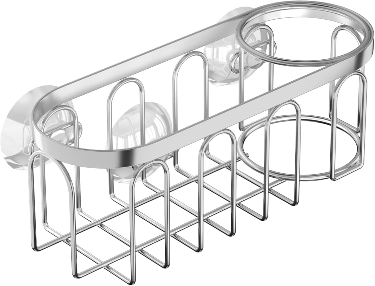 2-In-1 Sponge Holder for Kitchen Sink, Suction Cup Rack/Caddy, No Drill Rustproof Organizer for Place Dishwashing Brush Soap (Silver) image number 4