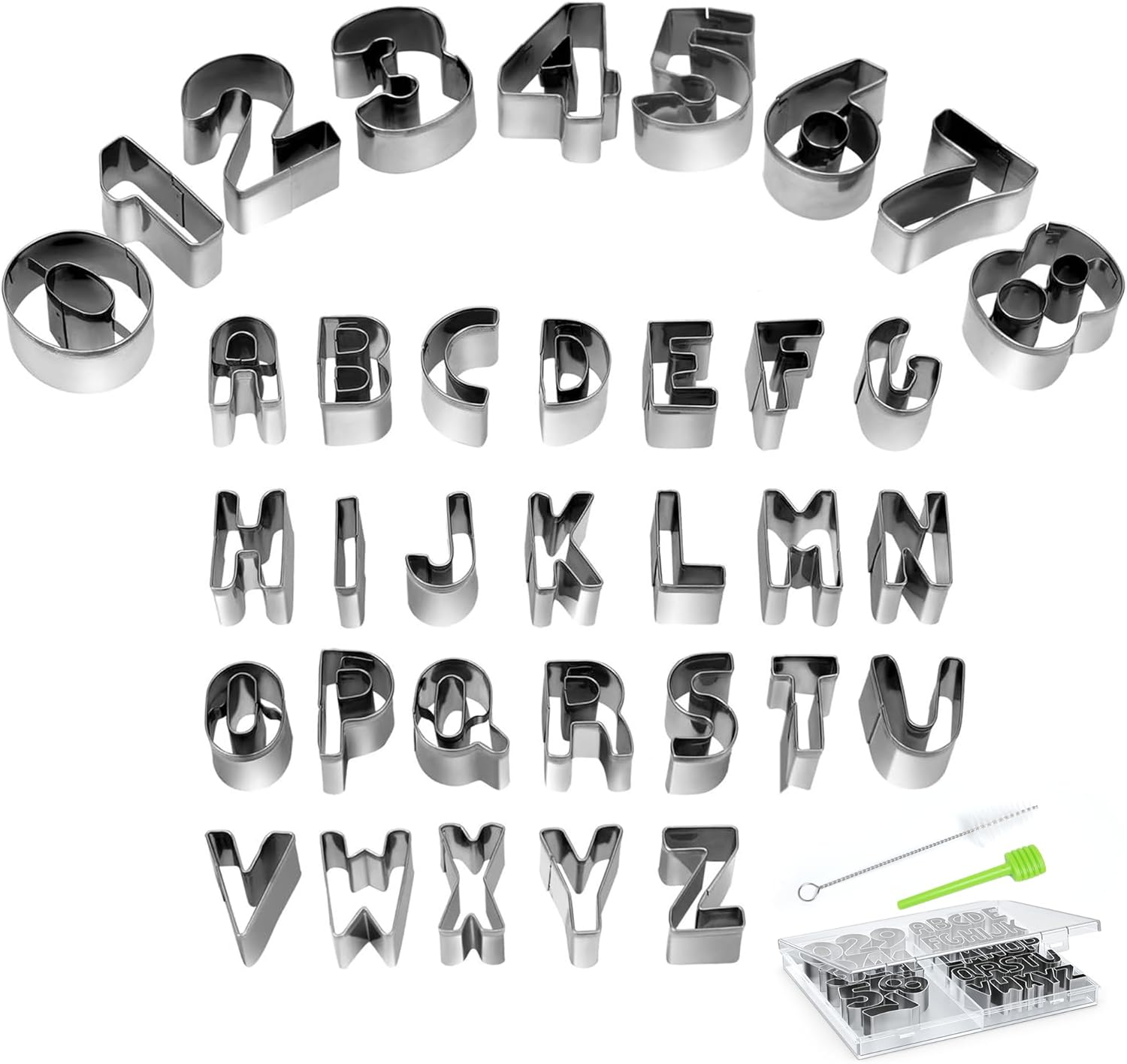 HUAFA Alphabet and Number Cookie Cutters Sets of 35 Pieces Mold Tools for Fondant Biscuit, Cake, Fruit, Vegetables, or Dough Stainless Steel image number 3