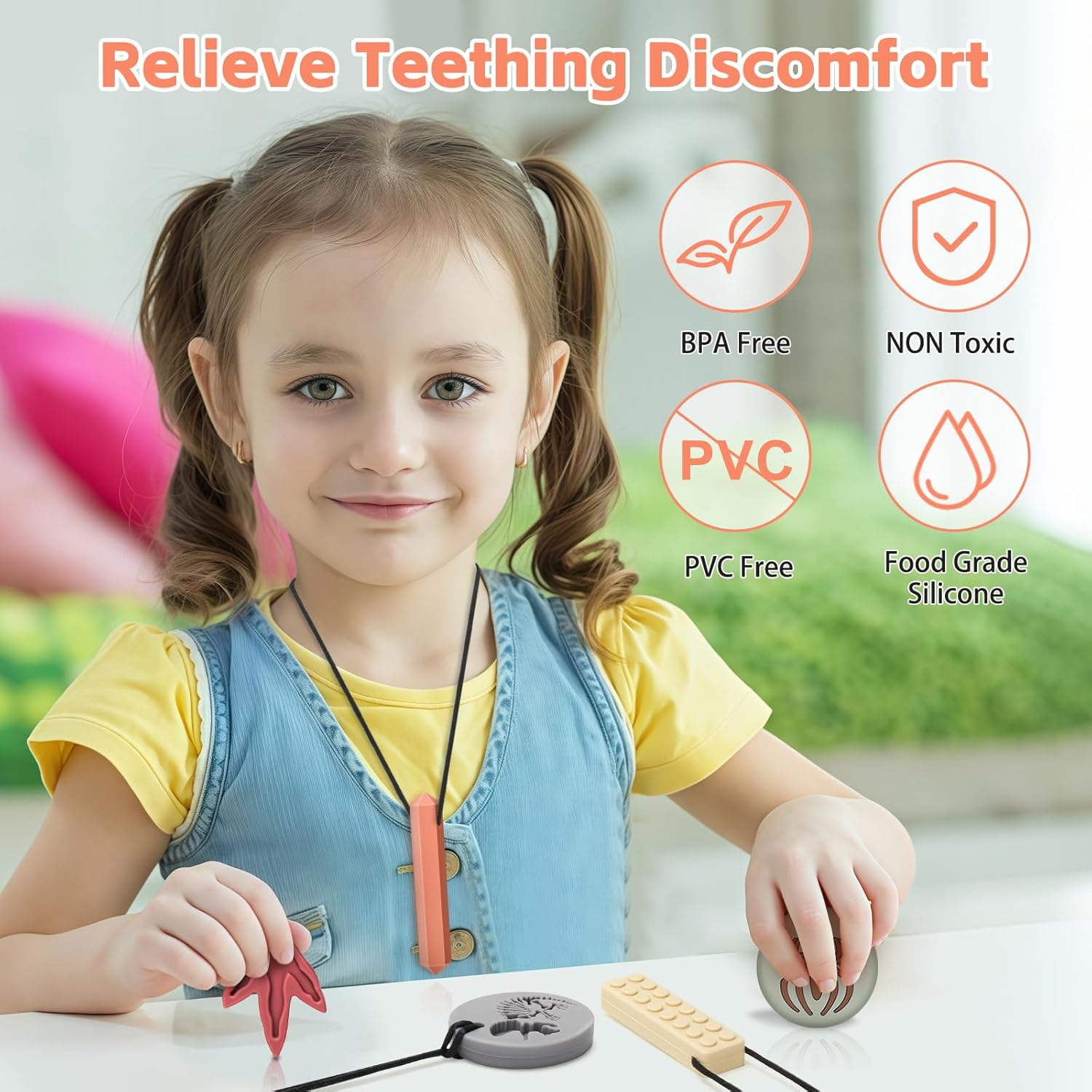 Chew Necklaces for Sensory Kids, Premium Silicone Chewy Toys for Children, Fidget Necklace for Autism Boys and Girls image number 1