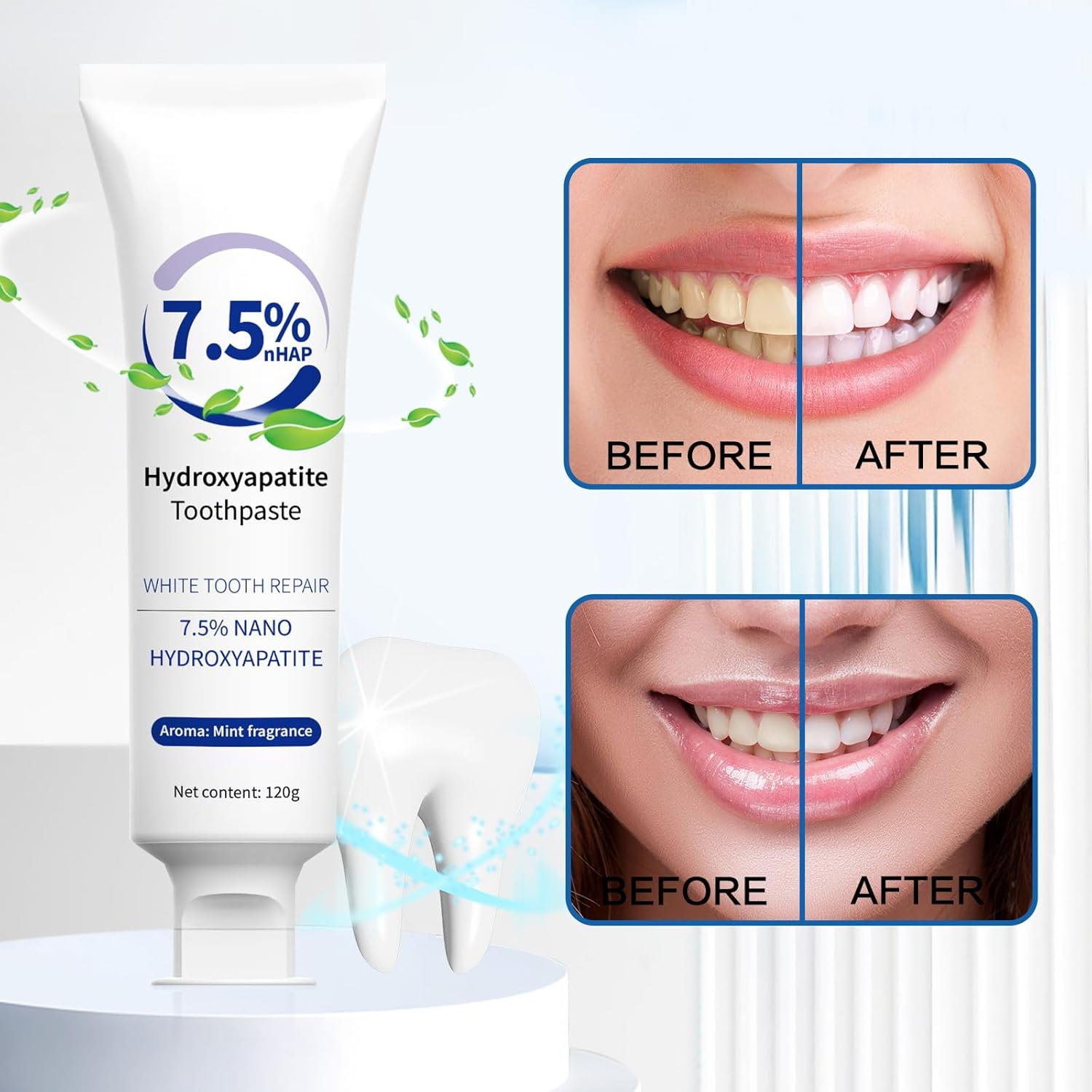 7.5% Hydroxyapatite Toothpaste, Nano Hydroxyapatite Toothpaste for Gentle Teeth Whitening, Breath Freshening, Teeth Repairing, Oral Health Care image number 5