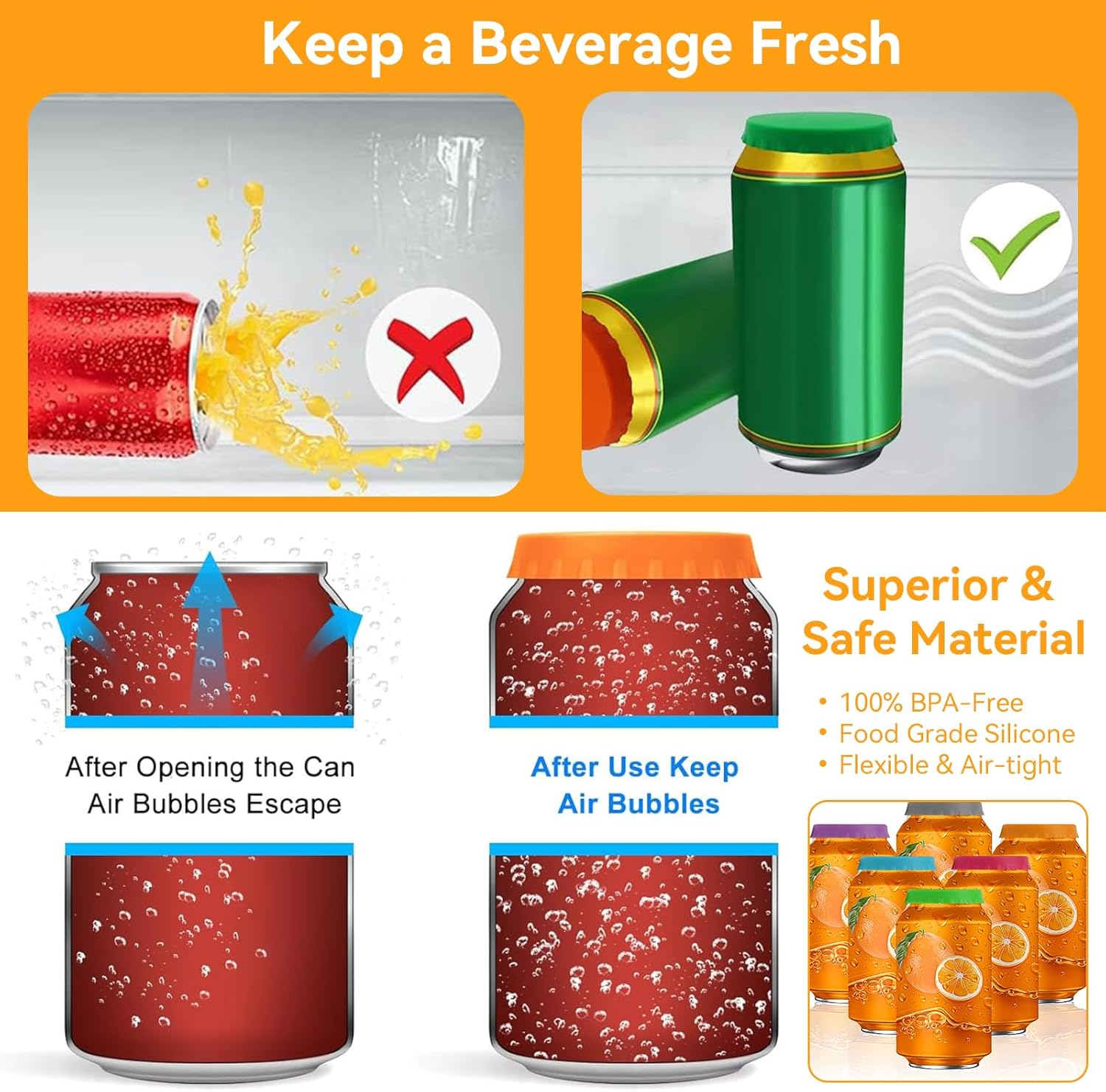 12 PCS Silicone Beverage Can Lids, 6 Colors Reusable Can Covers, Leak-Proof & Dust-Resistant Can Covers, Keep Carbonation Freshness Fizz - Assorted, Soda Pop Top Can Lids for Beer Soda Beverages (12) image number 3