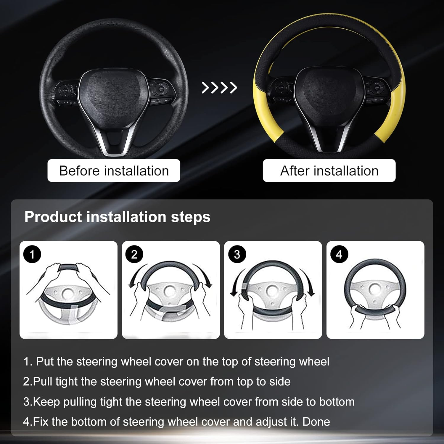 Auto Car Genuine Leather Steering Wheel Cover anti Slip Wrap 15" (Yellow) image number 4