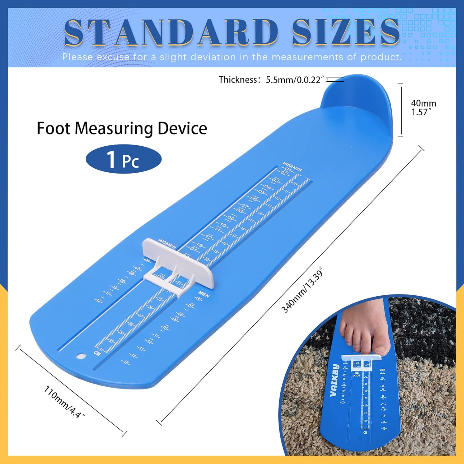 Glarks Foot Measuring Device, Shoe Sizer Shoe Feet Measuring Ruler Sizer with US Standard Shoe Size for Kids Men Women Adults Buying Shoes Online (Blue) image number 2