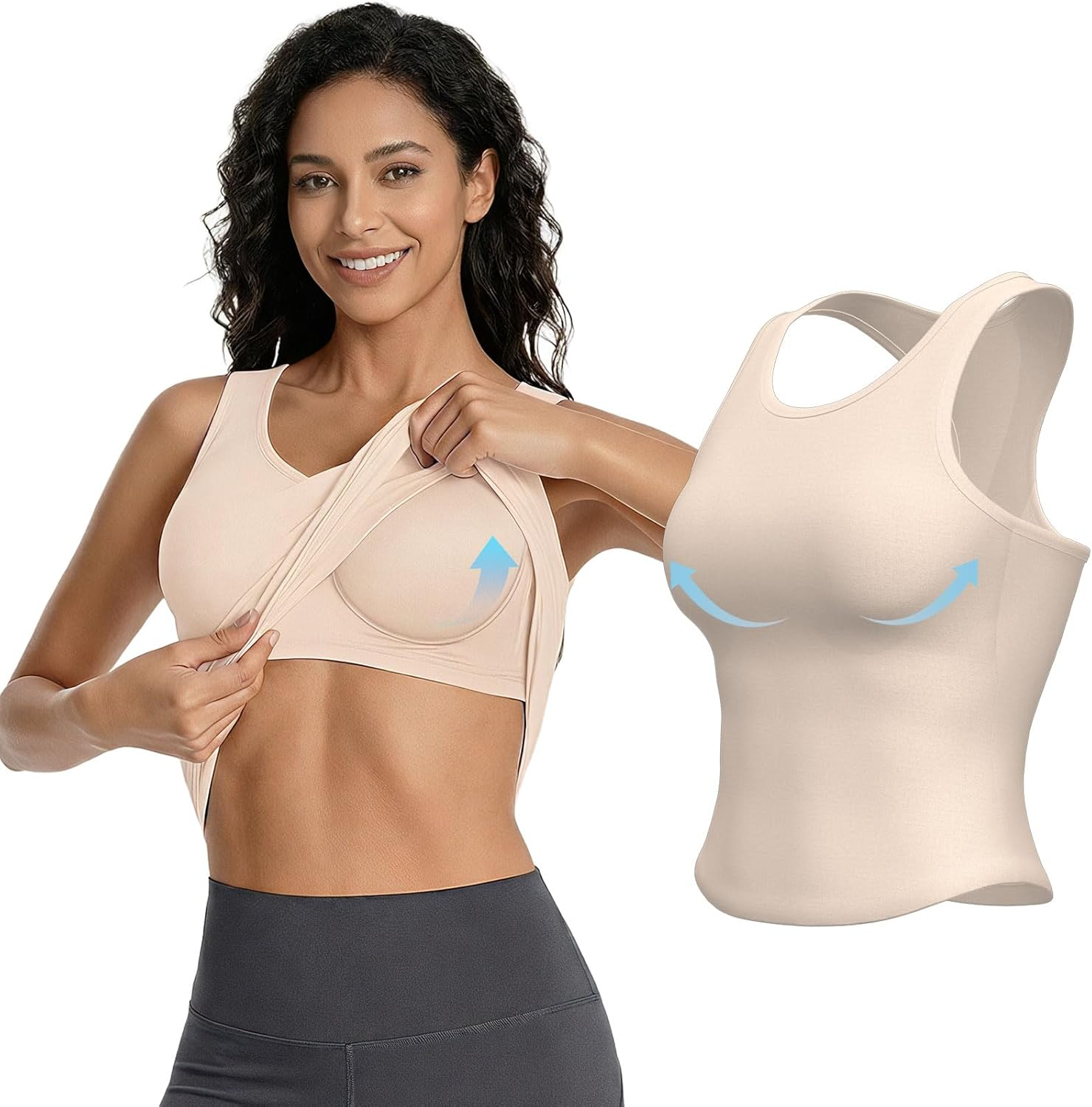 Womens Longline Sports Bra, High Elasticity Yoga Fitness Crop Top with Built in Pads for Gym Running Workout Tank Tops