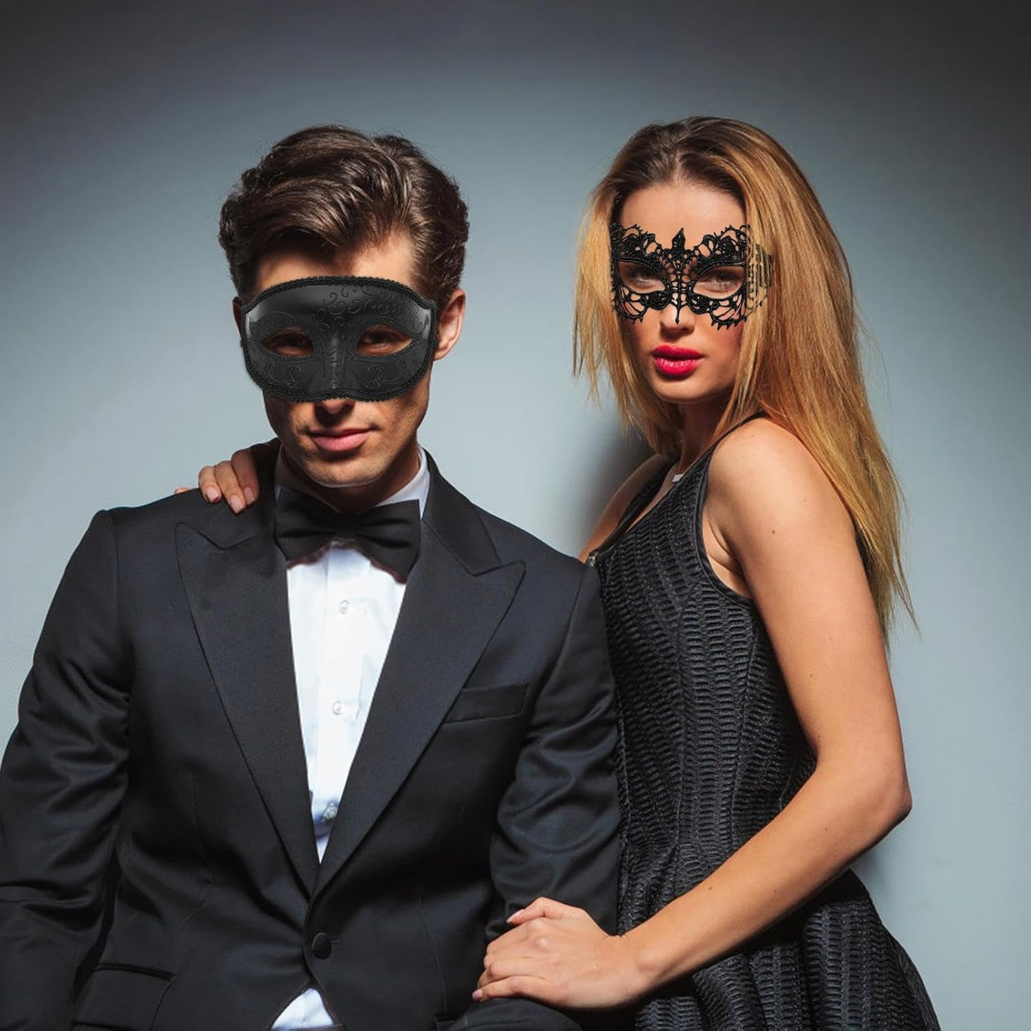 Masquerade Face Cover - 2Pcs Lace Masquerade Masks Set, Mysterious Lace Face Cover | Couples Masks, Gothic Lace Masks for Masquerade Ball, Halloween, Elegant Lace Masks, Couples Masks image number 5