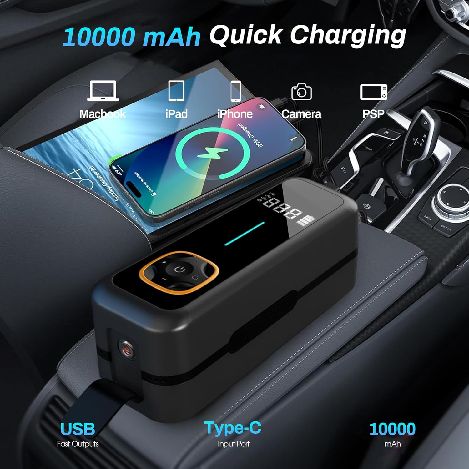 Advwin Portable Tire Inflator, Air Compressor 150PSI, Cordless Car Air Pump with LCD Digital Pressure Gauge, Electric Tire Pump Automatic Stop, for Cars Motorcycles Bike Ball image number 5