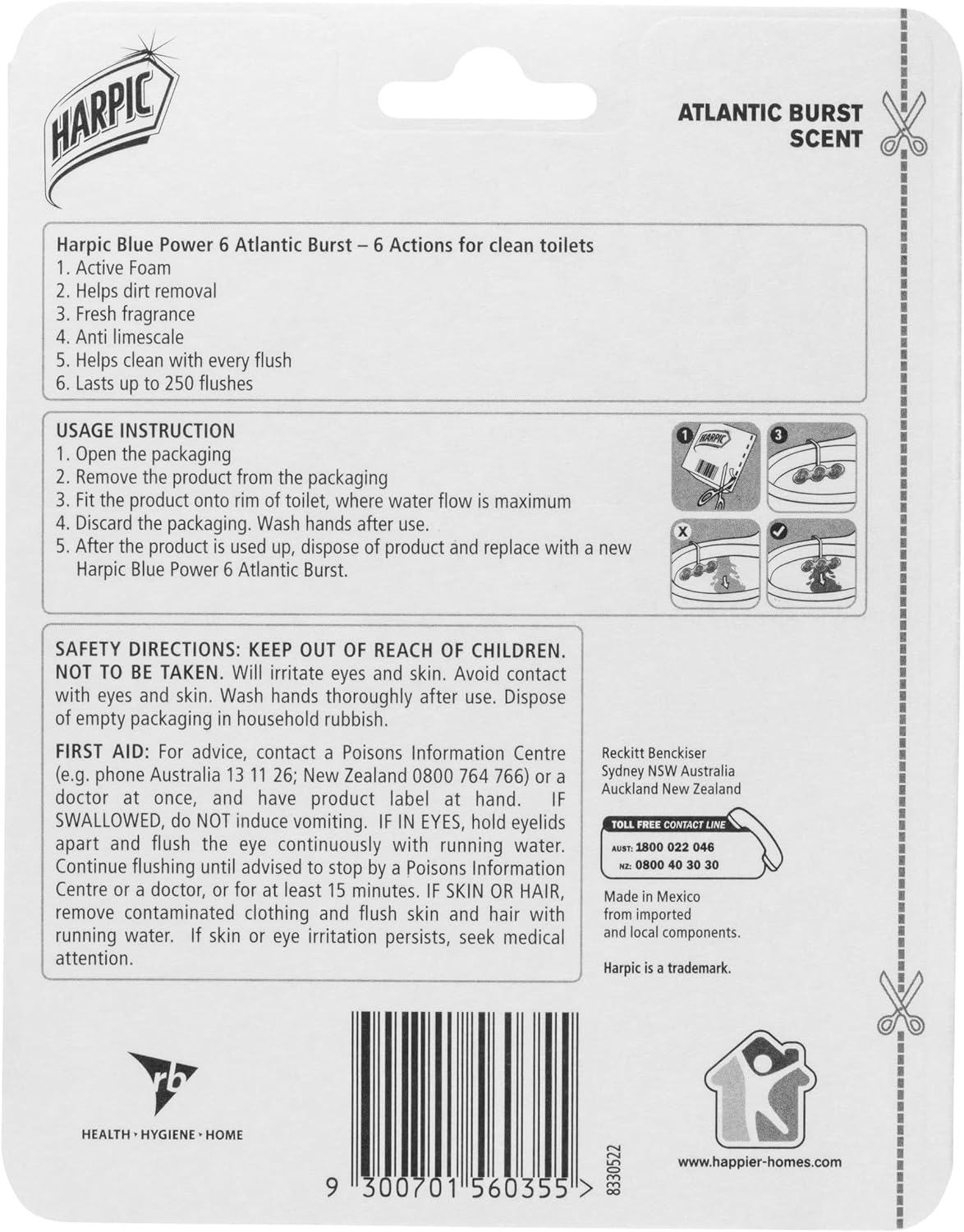 Harpic Blue Power Toilet Block Cleaner, Atlantic Burst (Pack of 1) image number 2