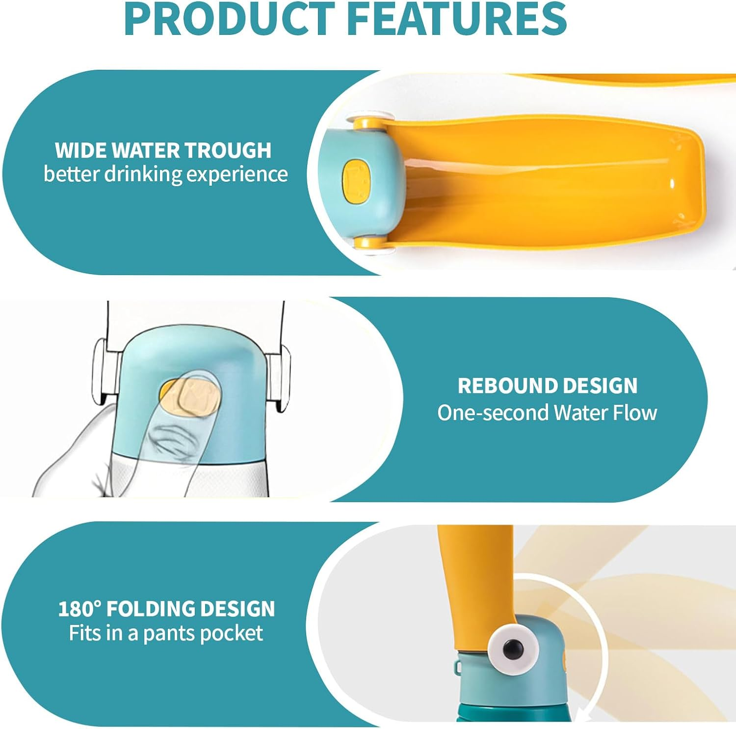 VCCLFSIA Portable Dog Water Bottle, 2025 New Upgraded Leak Proof Dog Travel Water Bottle Dispenser, Puppy Travel Bowl for Dogs Cats Puppies Kittens (Blue & Yellow, 480ML) image number 5