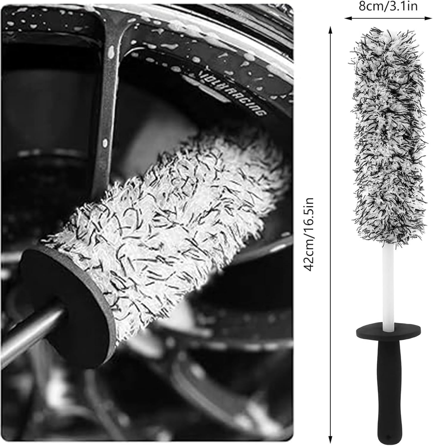 Car Premium Wheel Brush, Non-Metallic Car Rim Cleaner Brush with Ergonomic Handle, Soft Car Wheel Cleaning Brush, Rim Tire Detailing Brush for Car Wheels Rims Exhaust Tips Motorcycles Bicycles (1) image number 2