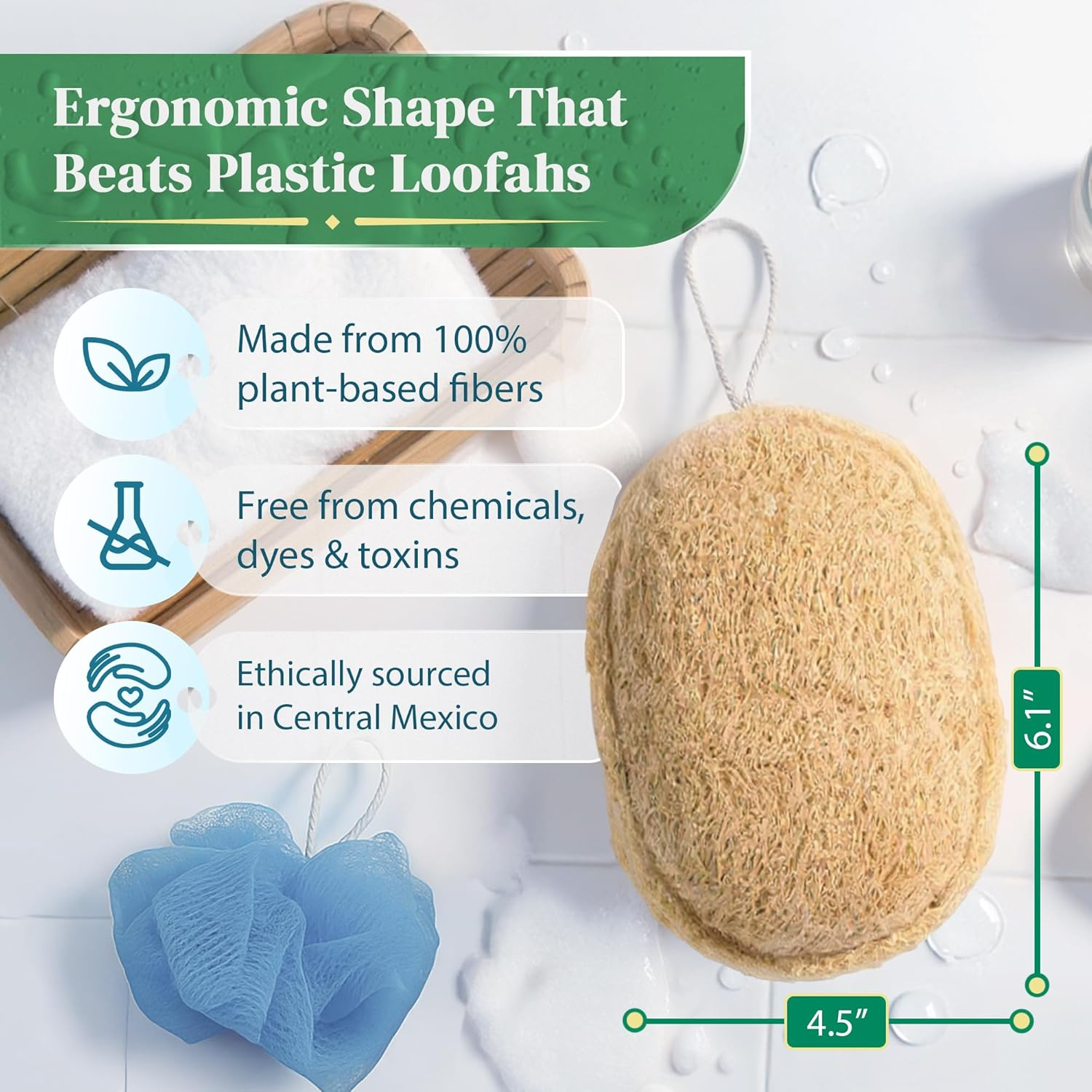 100% Natural Loofah Exfoliating Sponge (4 Pack) - Loofah Body Scrubber - Loofah Sponge - Organic Loofah - Exfoliating Body Sponge - Biodegradable Loofah - Bath Luffa Sponges - Exfoliating Loofah Pad image number 5