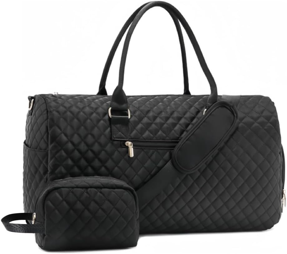 Epzia Women'S 50L Duffle Bag for Travel Gym & Sports - Weekender Carry on Bag with Shoe Compartment, Wet Pocket & Toiletry Bag | Hospital Overnight Bag for Labor Delivery, Travel Duffel Bags Beige