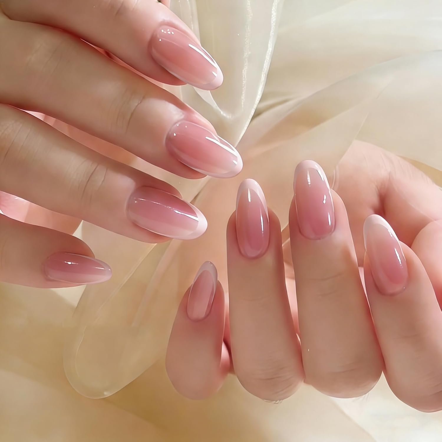 Teccfly 48 Pcs Acrylic French False Nails, Short Press on Nails French Tip - Nude Fake Nails with Jelly Adhesive Tabs, Easy DIY Stick on Nail Art for Women​ Girls,Ideal Choice for Christmas Parties