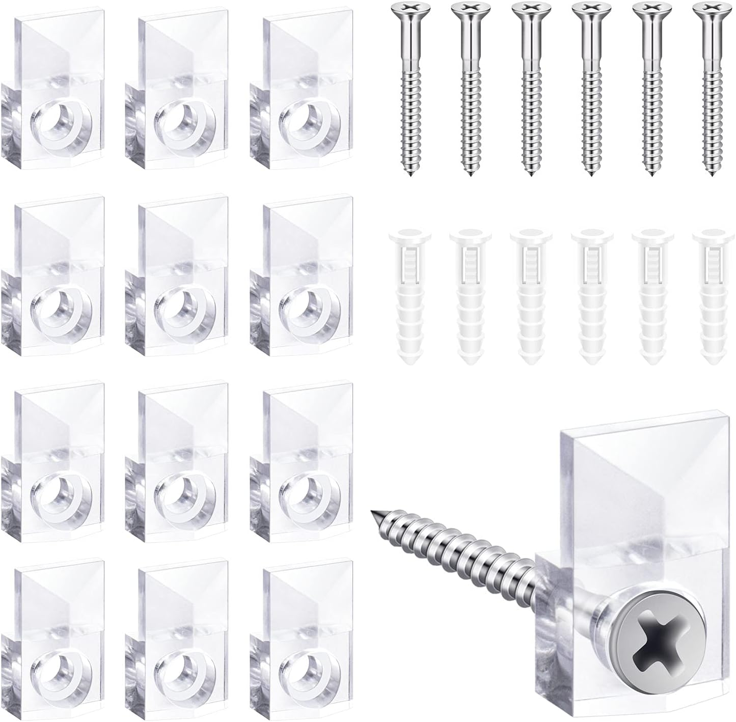 Bagteck 22 Sets of Mirror Holder Clips Kit,Crystal Clear Plastic Mirror Clip,Mirror Holder Clips Glass Retainer Clips Kit,Mirror Hanging Kit with Screws and Fixed Mirror Box Door(Classic Style) image number 2