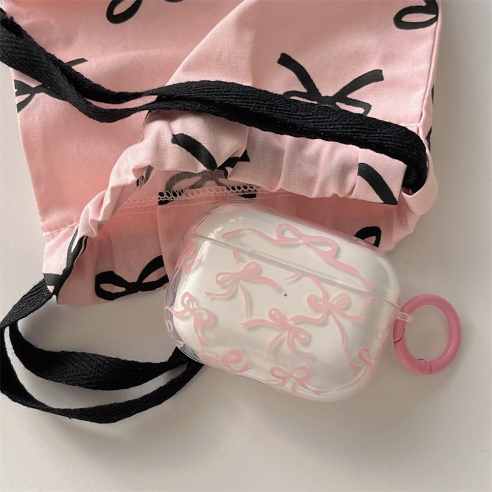 Case for Airpods 4 with Cleaner Kit Soft Cute Bow Pattern Fashion Design Bowknot Aesthetic Shockproof Keychain Headphone Cases for Airpods 4-Pink image number 4