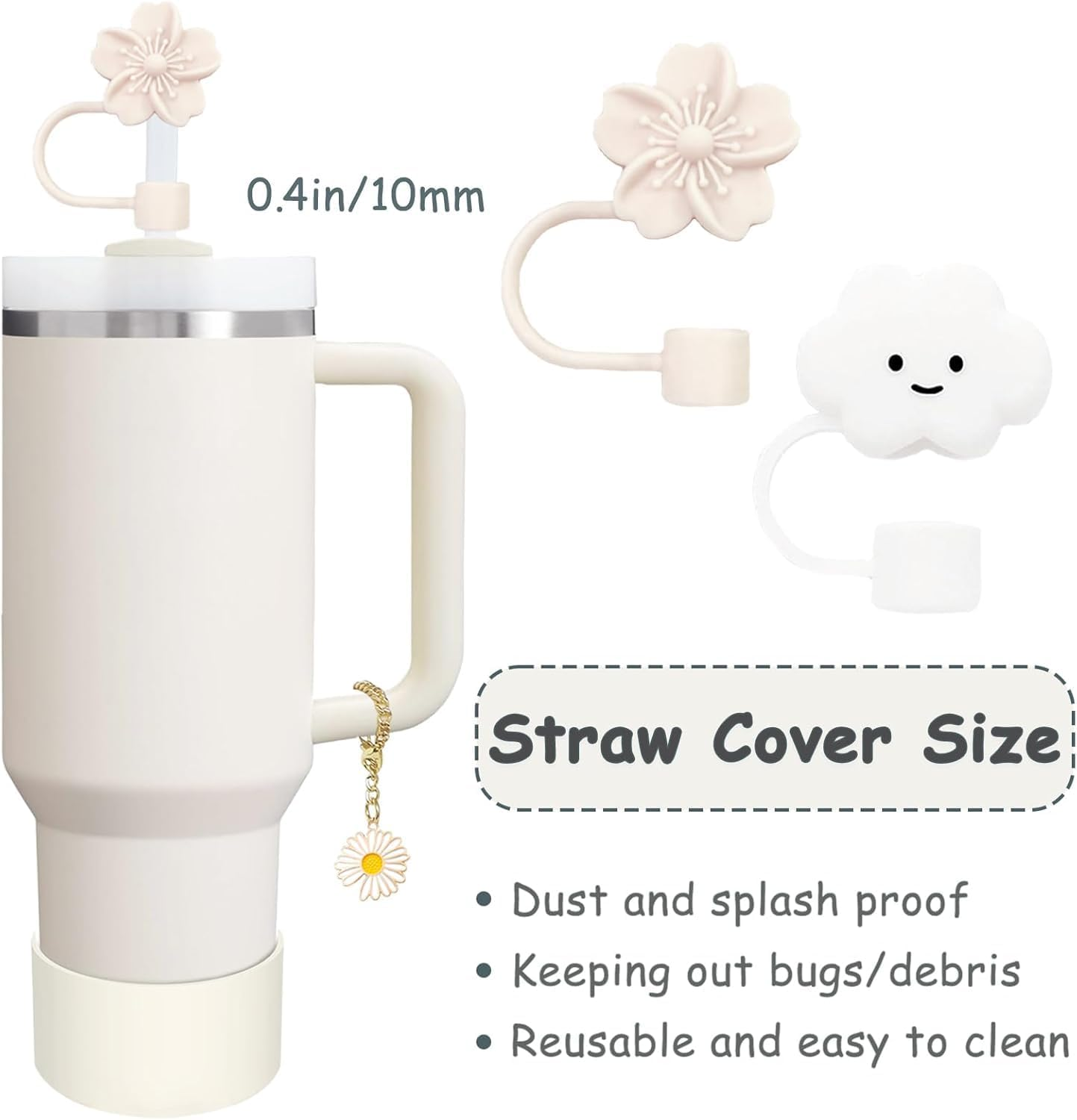 XIANGYUAN Stanley Cup Accessories Set,Including 2 Pcs 0.4In Straw Cover, 1 Silicone Spill-Proof Stopper Set of 3, 1 Cute Flower Handle Charm, 1 Silicone Boot Fits Stanley 40&30 Oz Tumbler image number 1
