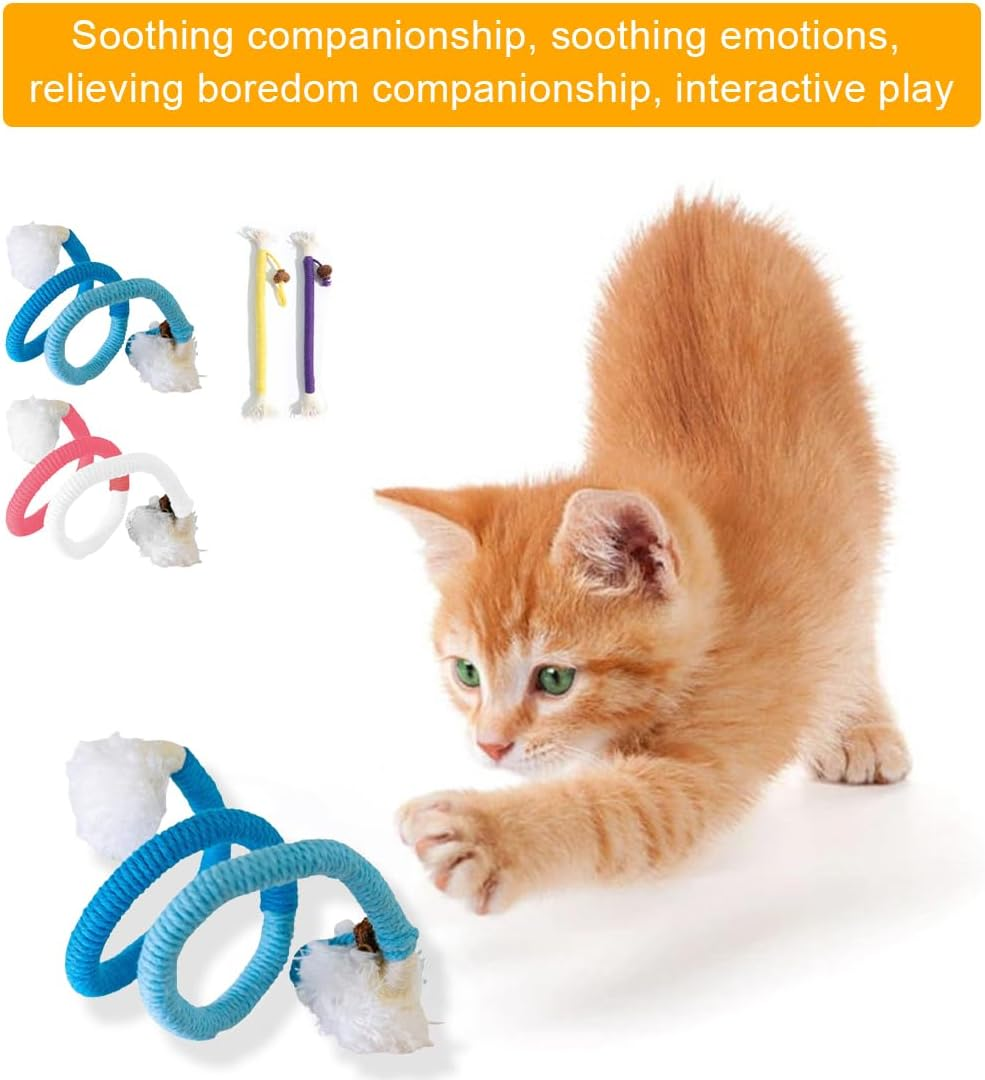 EIH 4 Pieces Cat Toy, Twiggle Tail Cat Toy, Catnip Toy, Chew Toy for Kittens, Teething Rope, Cat Toy, Chew Rope for Cats, to Clean Your Teeth and Relieve Stress, Long X 2 + Short X 2, Blue, Cm image number 2