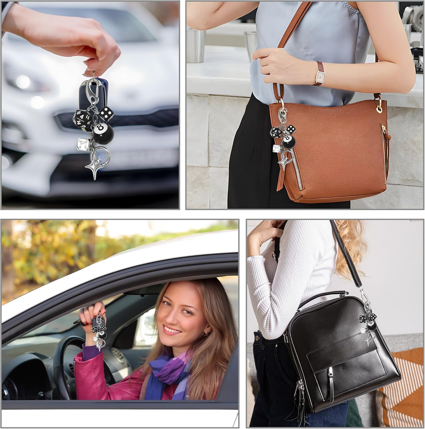 1PC Y2K Aesthetic 8 Ball Dice Charm Set - Lightweight Zinc Alloy Key Chains for Car, Phone, Bag & Purse - Cute Unisex Accessories for Women and Men