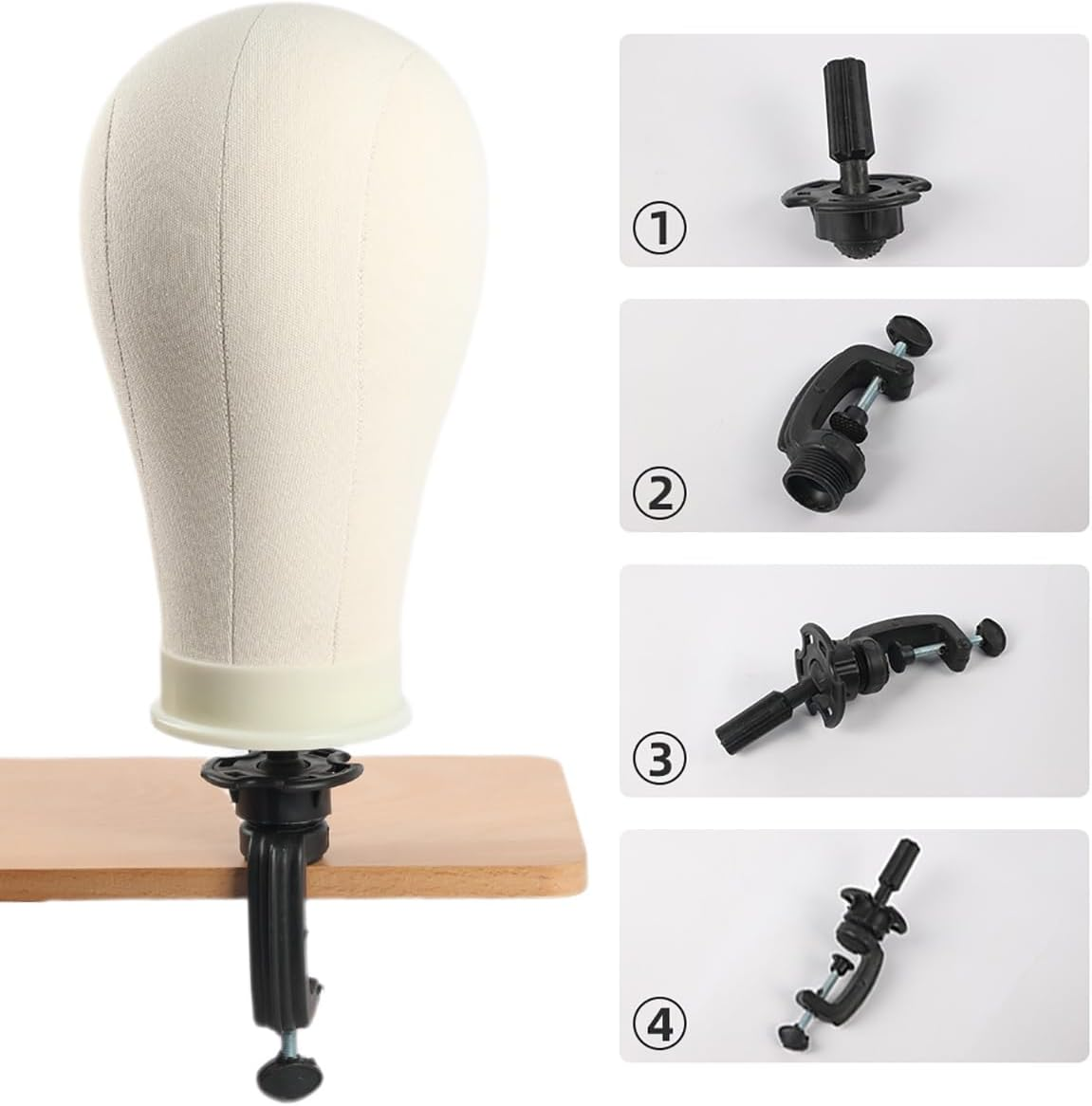 22 Inch Canvas Block Head Set,Mannequin Head for Wig Display Making Hair Weave Styling Mannequin Head with Mount Hole C Stand, Styling Hair Clips, Needles, C Needles, Thread, Lace Wig Caps image number 2