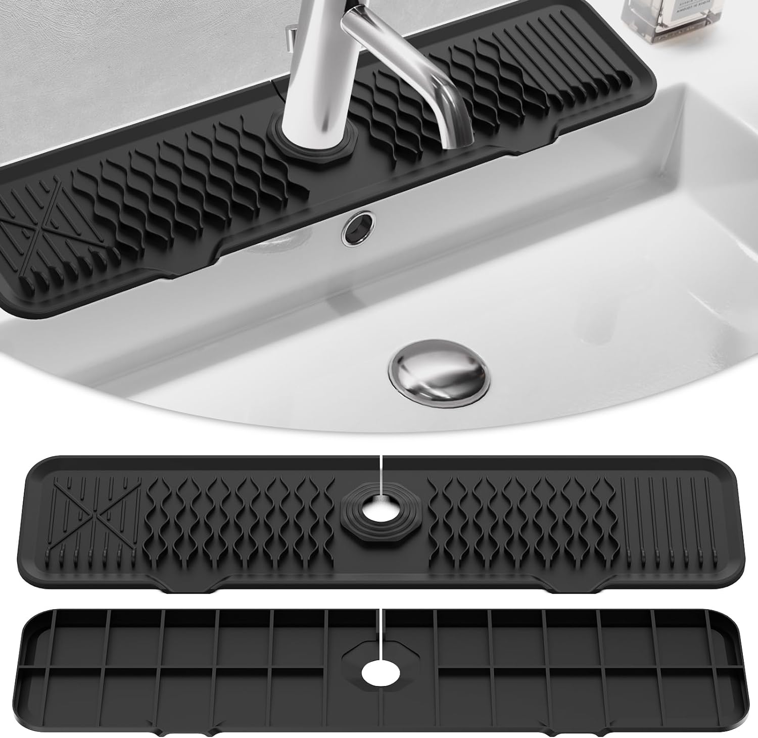 61CM Long Sink Splash Guard Mat, Faucet Handle Drip Catcher Tray, Countertop Dish Drying Mats Kitchen Sink Black image number 4