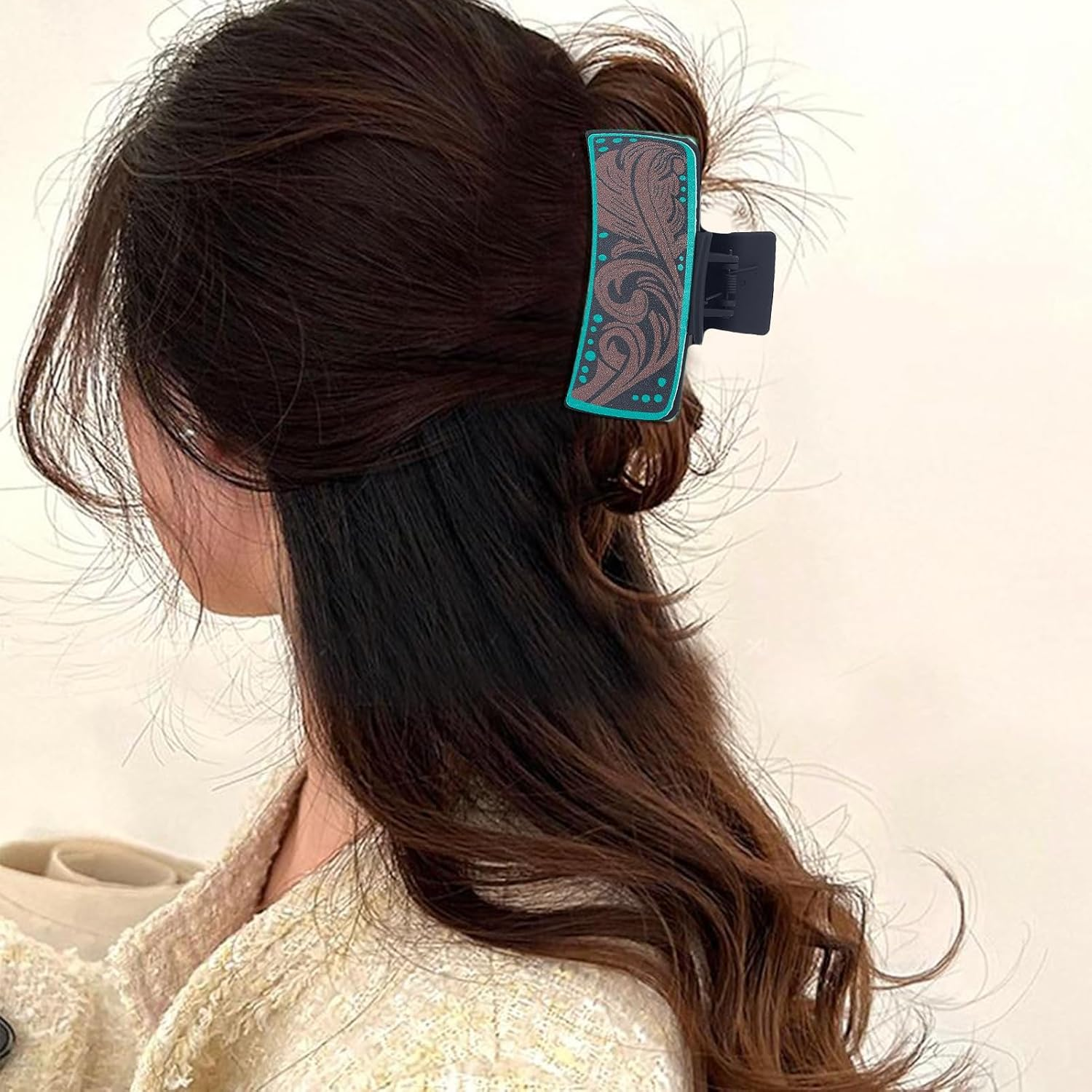 NICENEEDED 3 Pcs Western Hair Clips for Women, Large Cowhide Pattern Resin Claw Clips Cowgirl Aesthetic Hair Claw Clips, Hair Accessories Vintage Hairpin for Thick Thin Hair image number 5