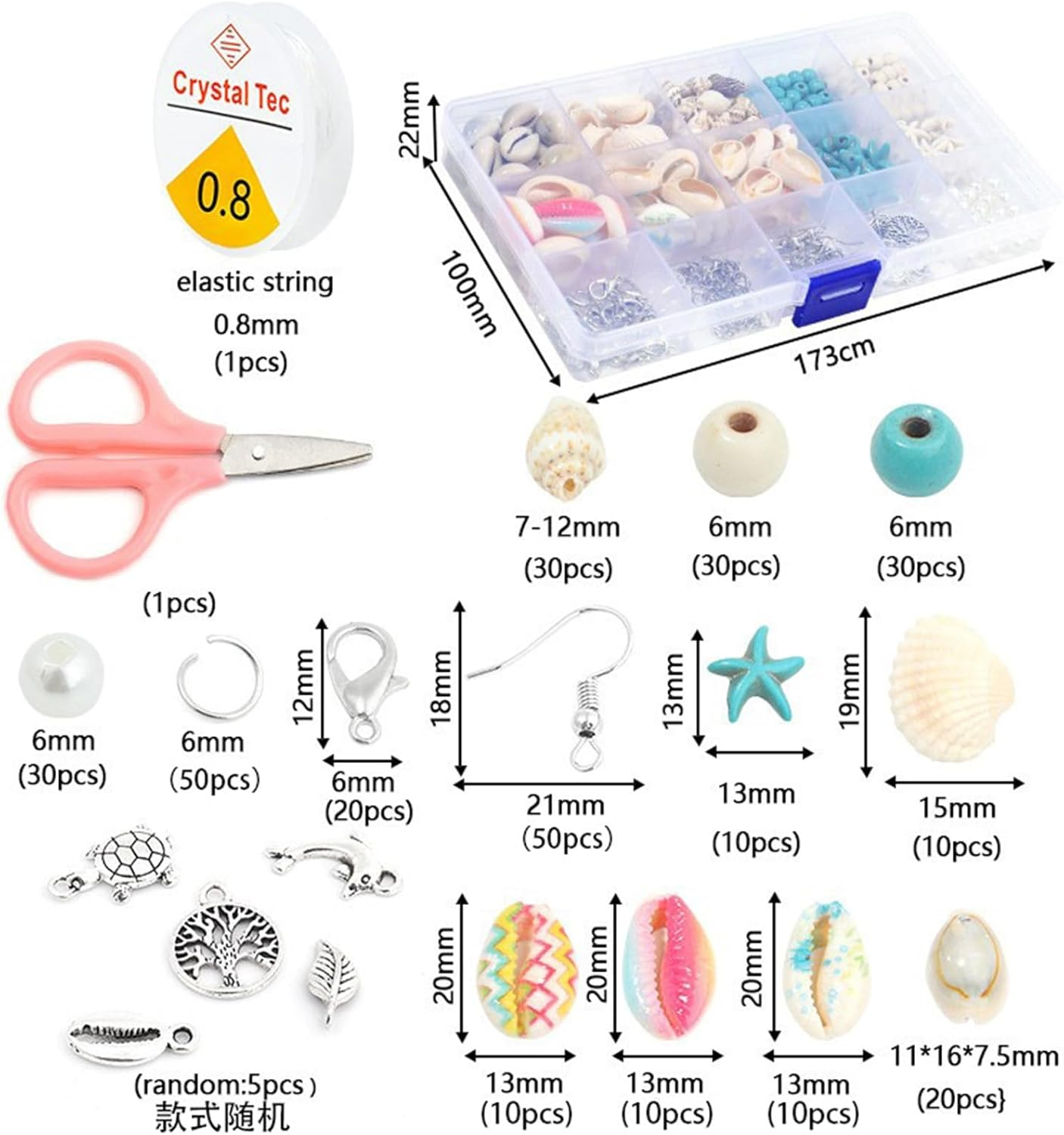 325 Pcs Ocean Jewellery Making Kit,Beach Beads Charms with Turtle Mermaid Dolphin Starfish Alloy Sea Pendants for Necklace Anklet Craft Jewellery Making (1 Set) image number 6