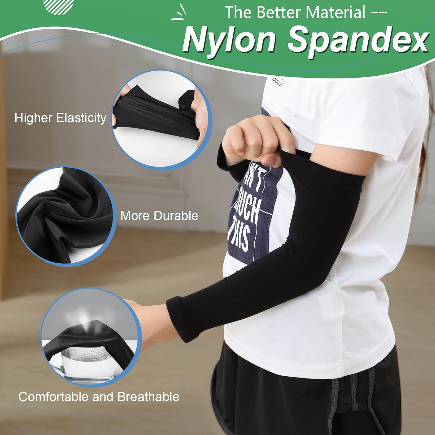 Kid Arm Sleeve 4 Pairs, Compression Arm Sleeve for Basketball Football Baseball Volleyball Youth Boy Girl Sports image number 3