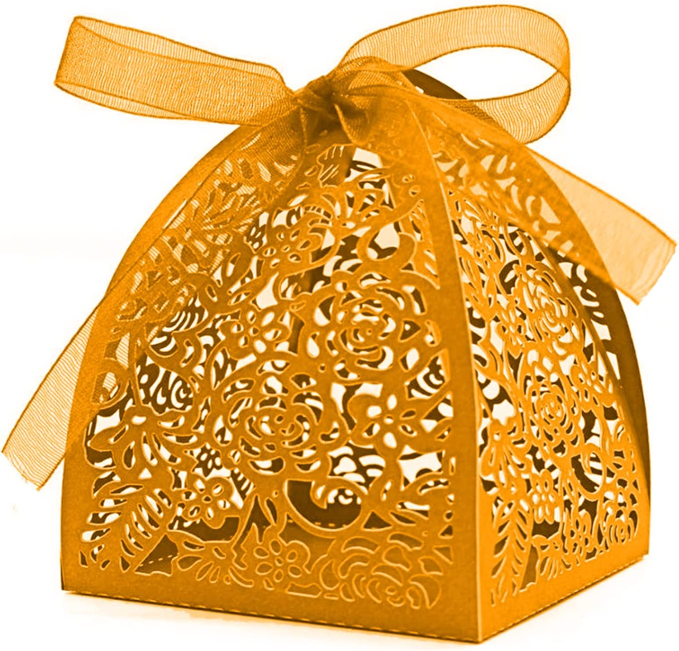 Auto-Plaza 50 Pieces Beauty Laser Cut Favor Boxes DIY Wedding Birthday Gift Candy Boxes with Ribbons (Skyblue)