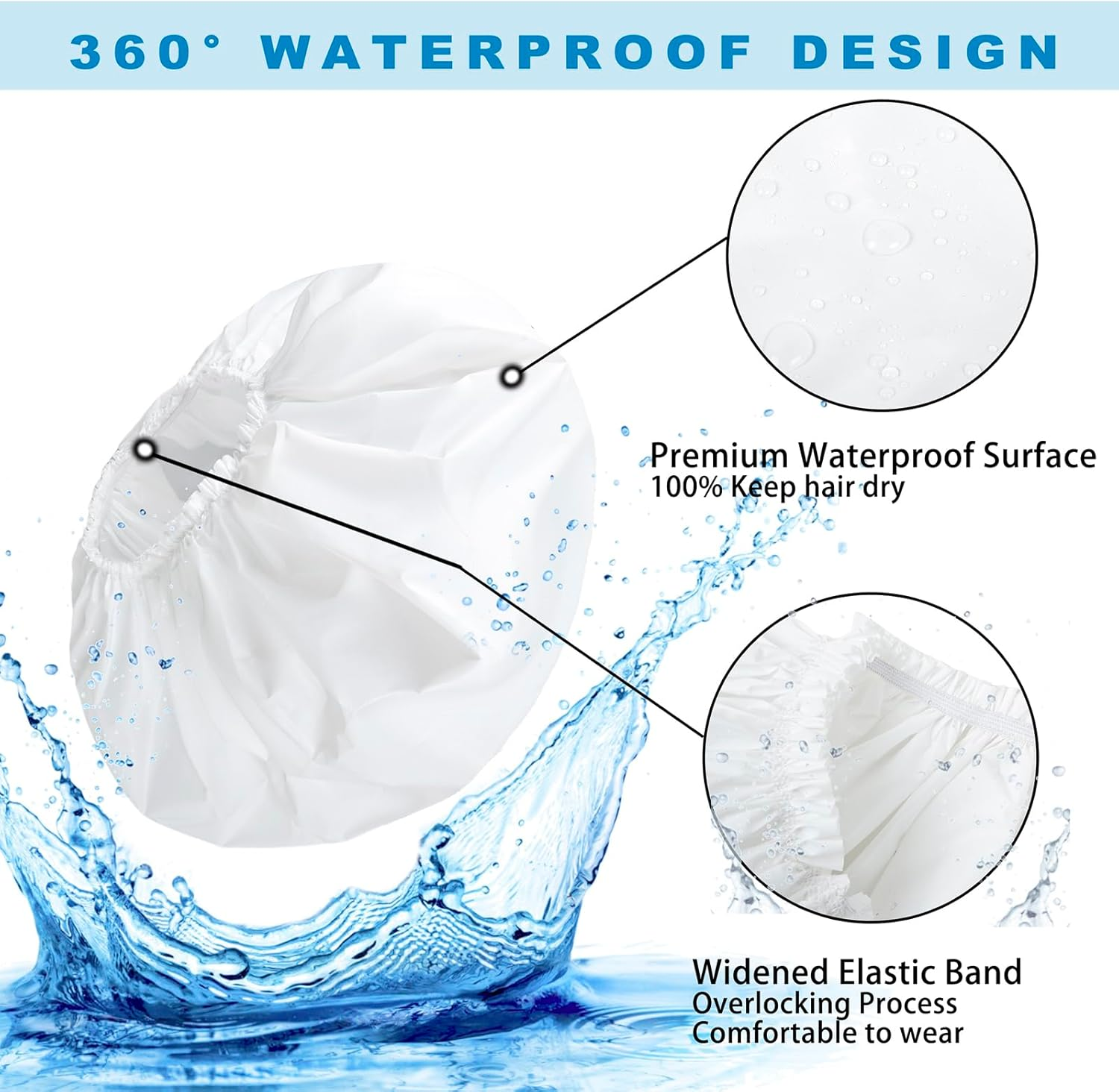 CHFONG Super Jumbo Shower Cap 2 PCS Waterproof Shower Caps for Women, Extra Large Shower Cap, Reusable Super Large Bath Caps Hair Cap for Long Thick Curly Hair, Locs, Twist Braids - Black + White image number 6