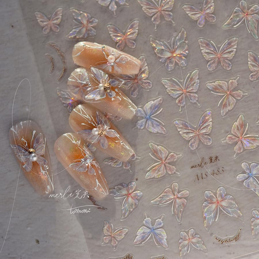 Proxima Direct 1Sheet 5D Laser Butterfly Nail Art Stickers Decals 5D Embossed Jelly Butterfly Nail Stickers,Nail Design Decals for Women'S Manicure Accessories (Butterflies-1) image number 1