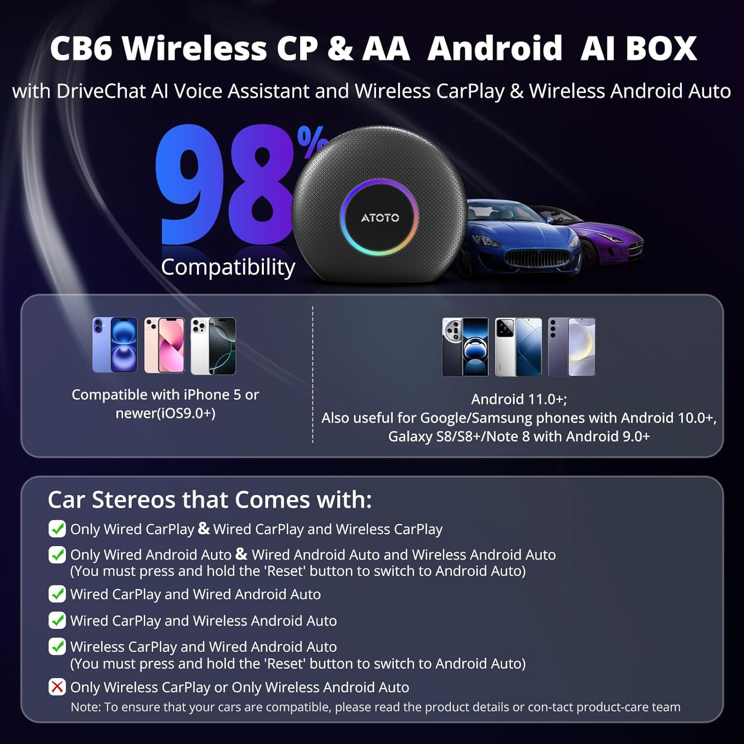 CB6 Carplay AI Box - 2025 Upgrade Wireless Carplay Adapter, Plug & Play Android AI Box with Drivechat, GPS, Compatible with Youtube, Android 13, 2 BT, 4G LTE, 4G+64G, Black image number 5