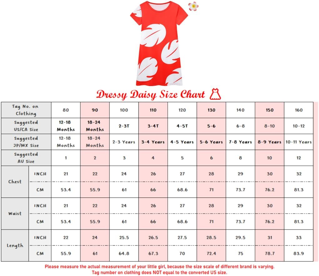 Dressy Daisy Hawaiian Red Muumuu Fancy Dress up Halloween Costume Birthday Summer Party Outfit for Baby Toddler Little Girls