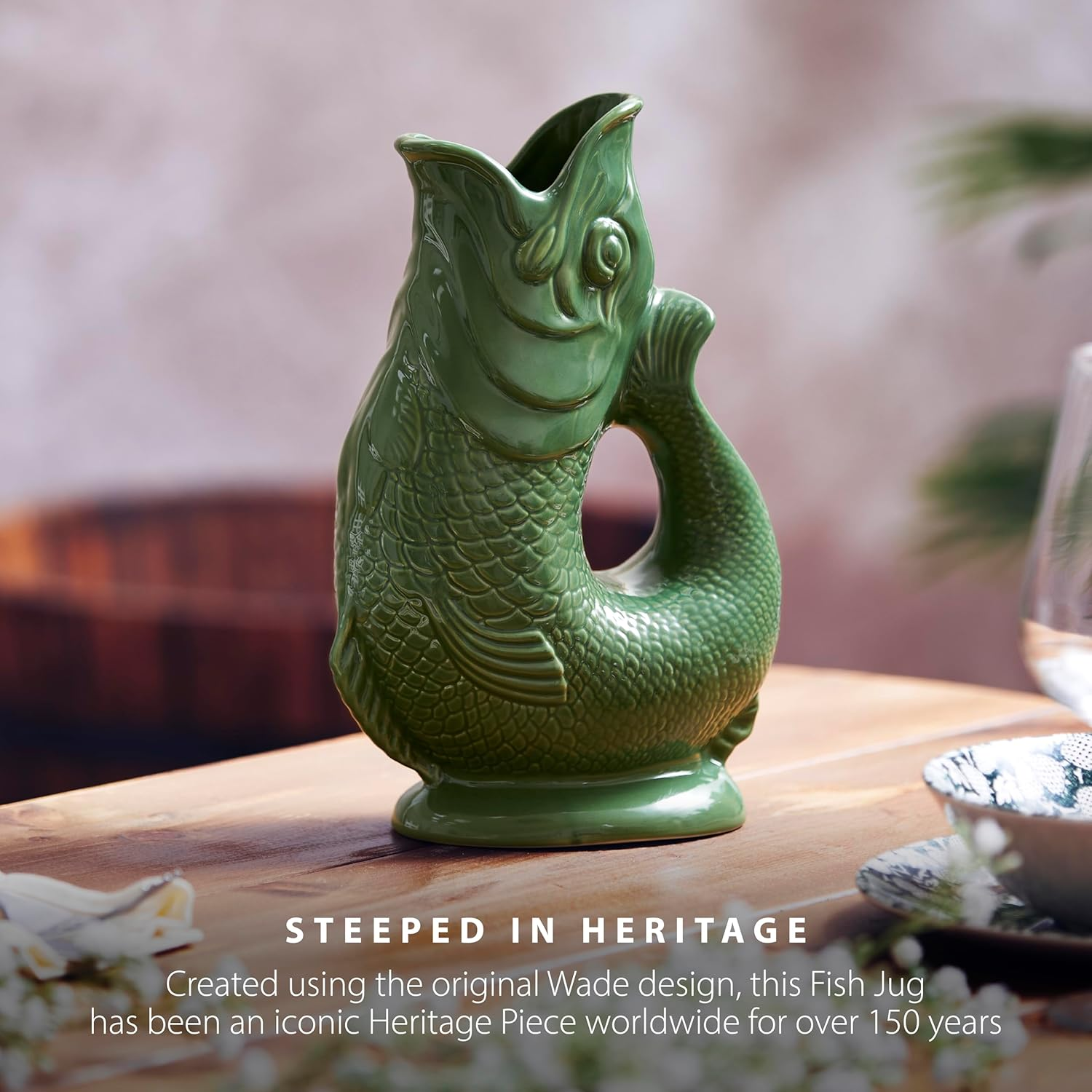 Wade WA967803GRN Fish Jug, Earthenware, Iconic UK Heritage, Made in Stoke-On-Trent, 1.2L, Forest Green image number 5