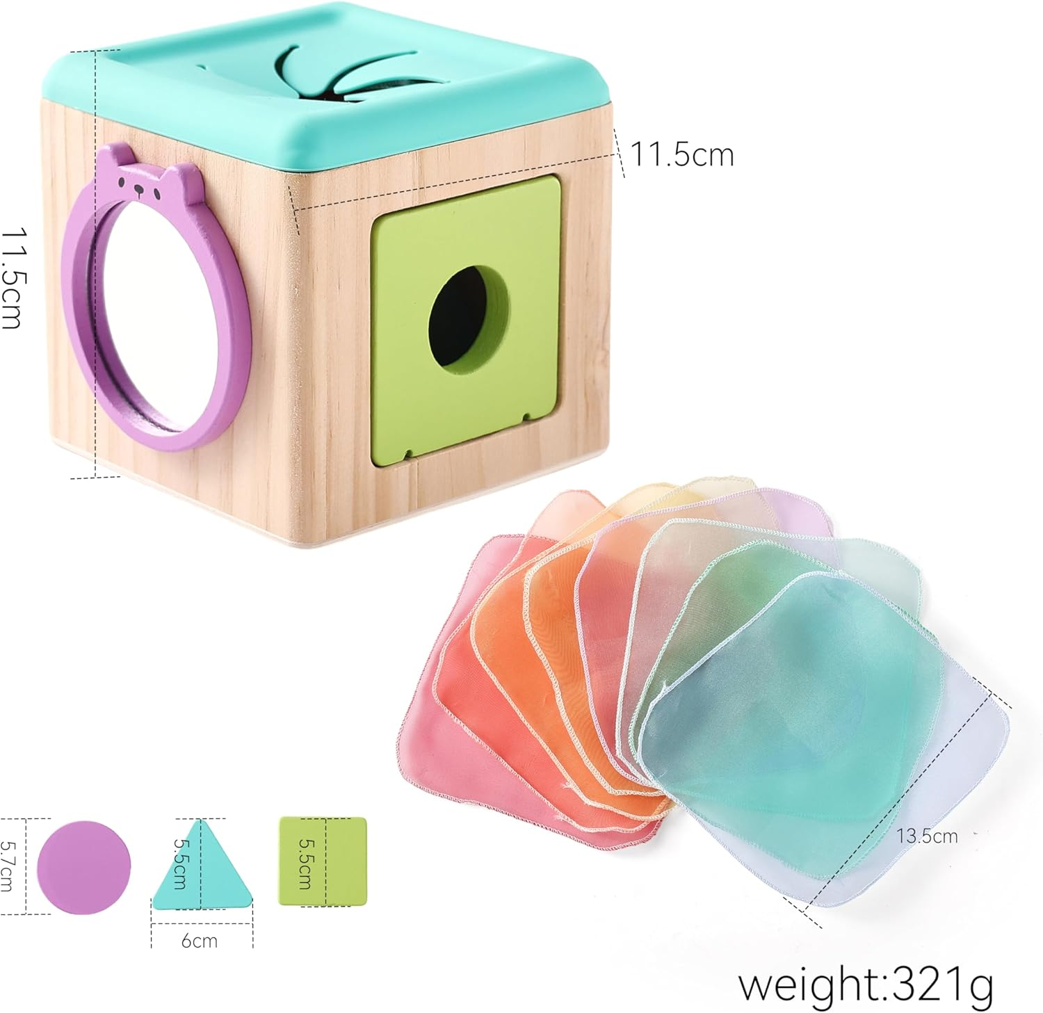 Promise Babe Wooden Baby Tissue Box Toy - Montessori Tissue Box Toy for Babies 12 Months with 3 Shape Blocks & 8 Silk Paper, Baby Boy Girl Gifts for Babies 12 18 Months Old Birthday Children Day image number 1